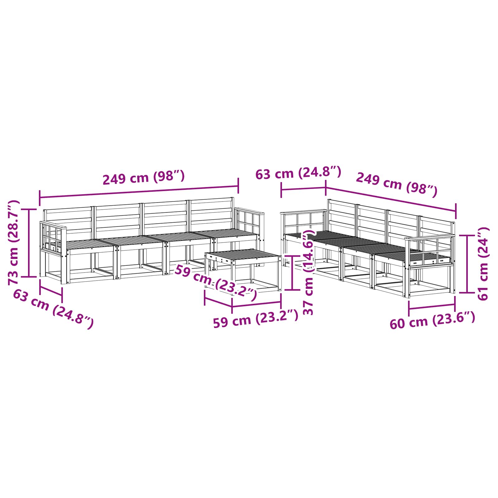 Buiten bankenset 9 pcs Wit 59 x 59 x 37 cm Massief Acaciahout image 8