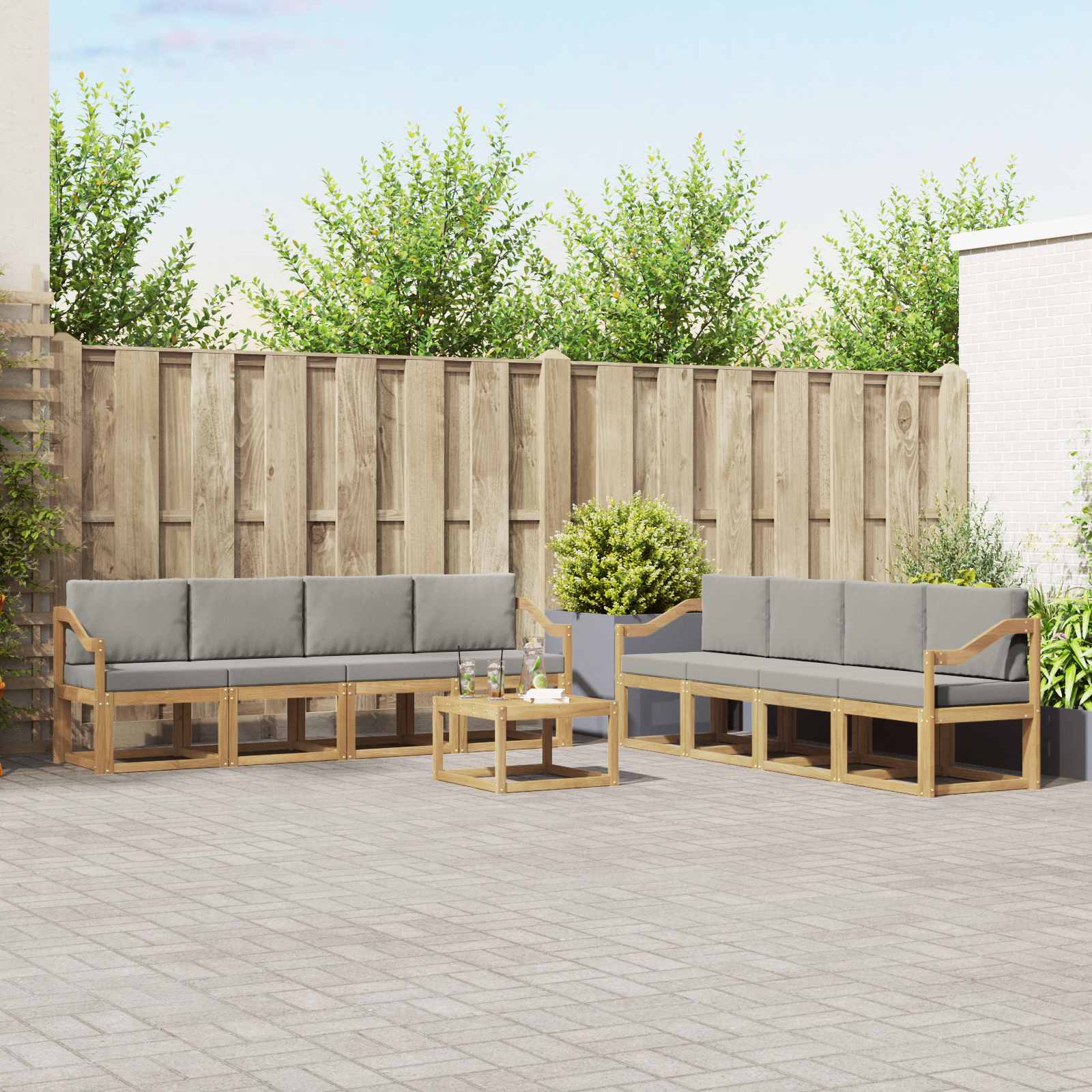Buiten bankenset 9 pcs Wit en Lichtgrijs 59 x 59 x 37 cm – afbeelding 1