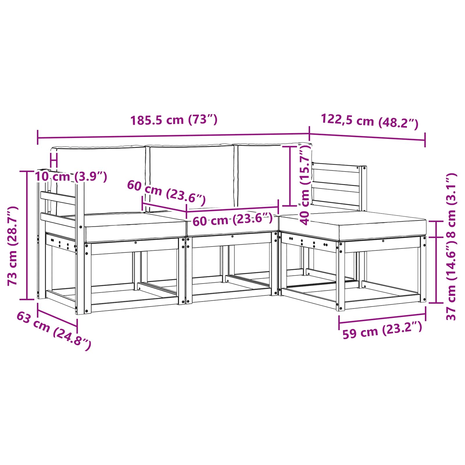 Zunanja garnitura za sedenje 4 pcs - slika 6