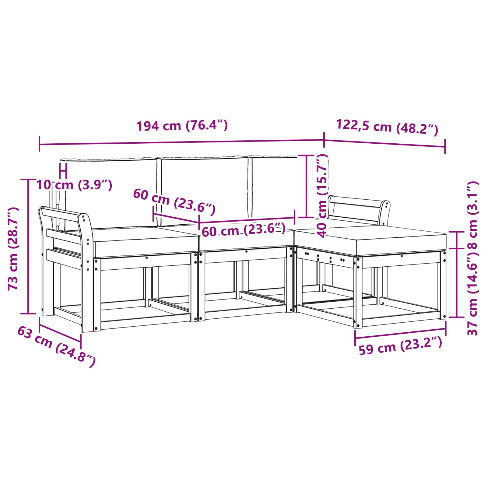 Zunanja garnitura za sedenje 4 pcs - slika 6