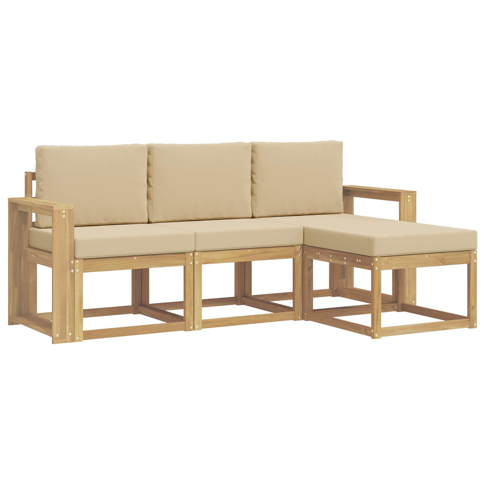 vidaXL Buiten bankenset 4 st Wit en Beige 197.5 x 122.5 x 73 cm, foto 3