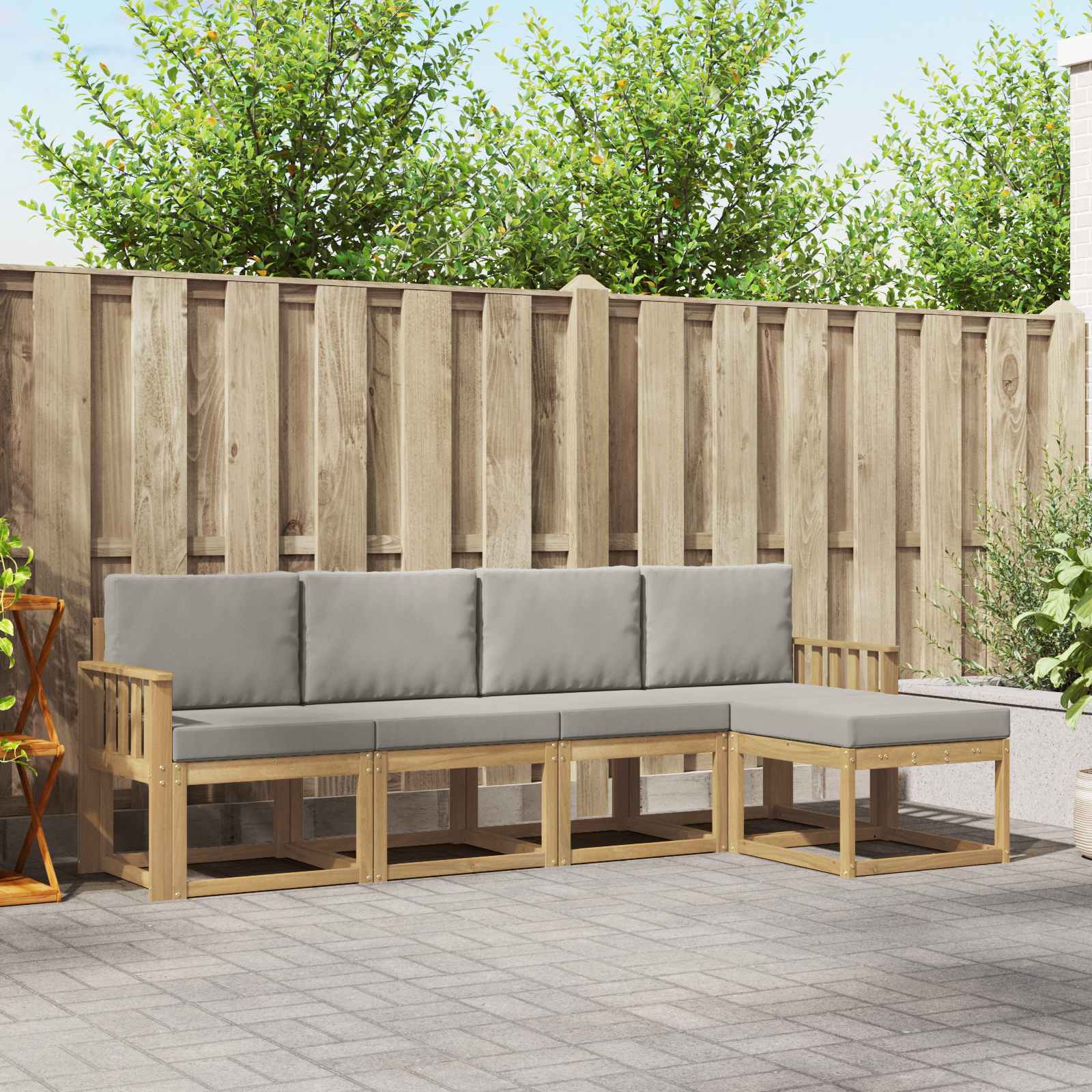 Buiten bankenset 5 pcs Wit en Lichtgrijs 249 x 122,5 x 73 cm – afbeelding 1