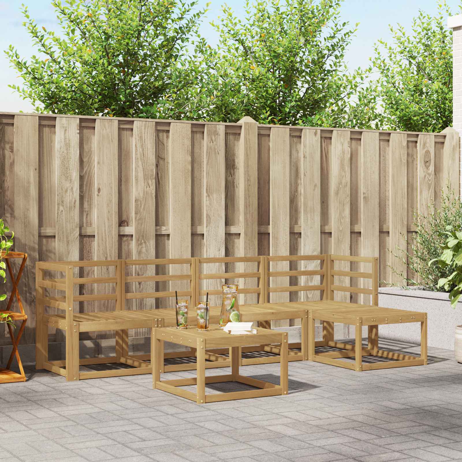 Buiten bankenset 6 pcs Wit 59 x 59 x 37 cm Massief Acaciahout image 1