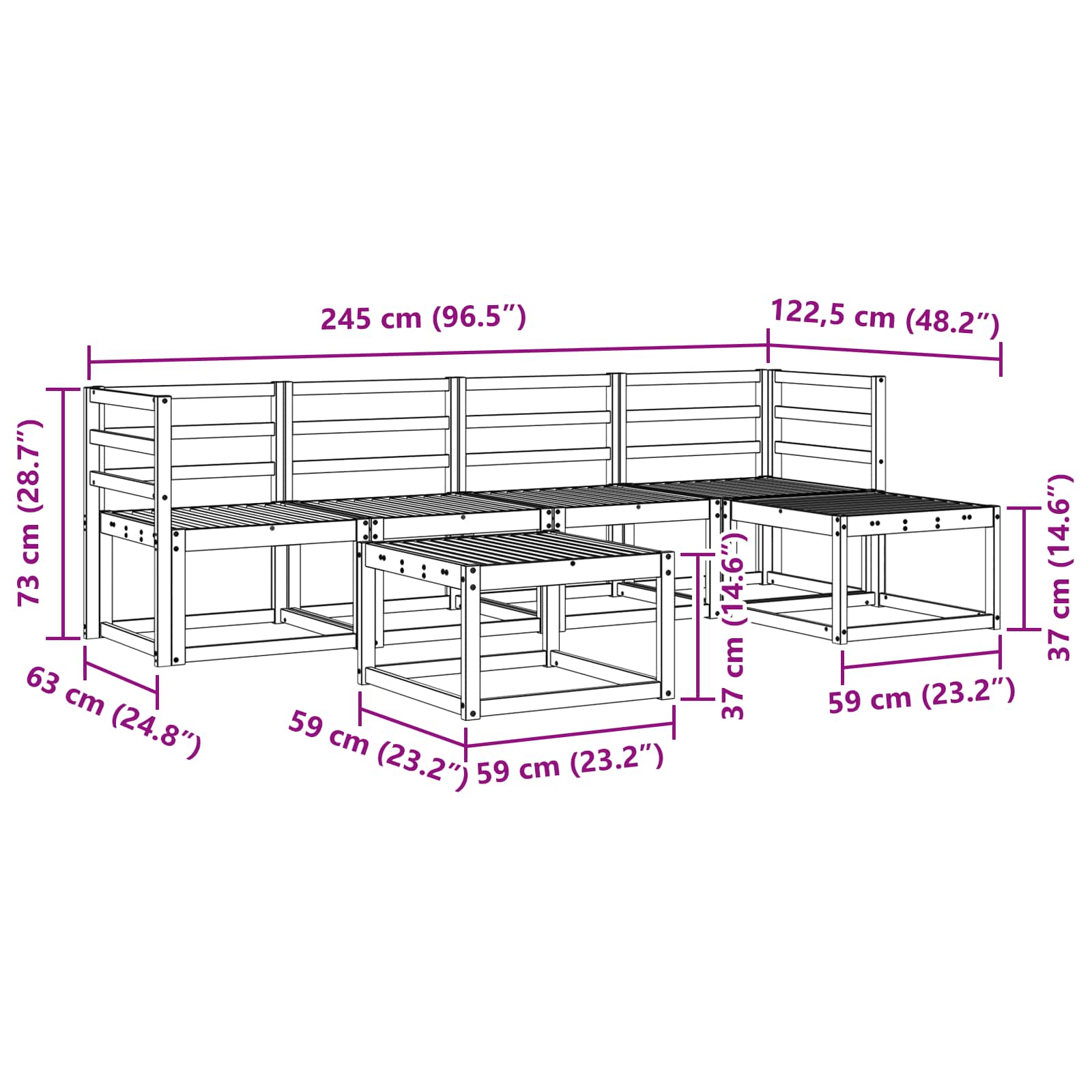 Buiten bankenset 6 pcs Wit 59 x 59 x 37 cm Massief Acaciahout image 8