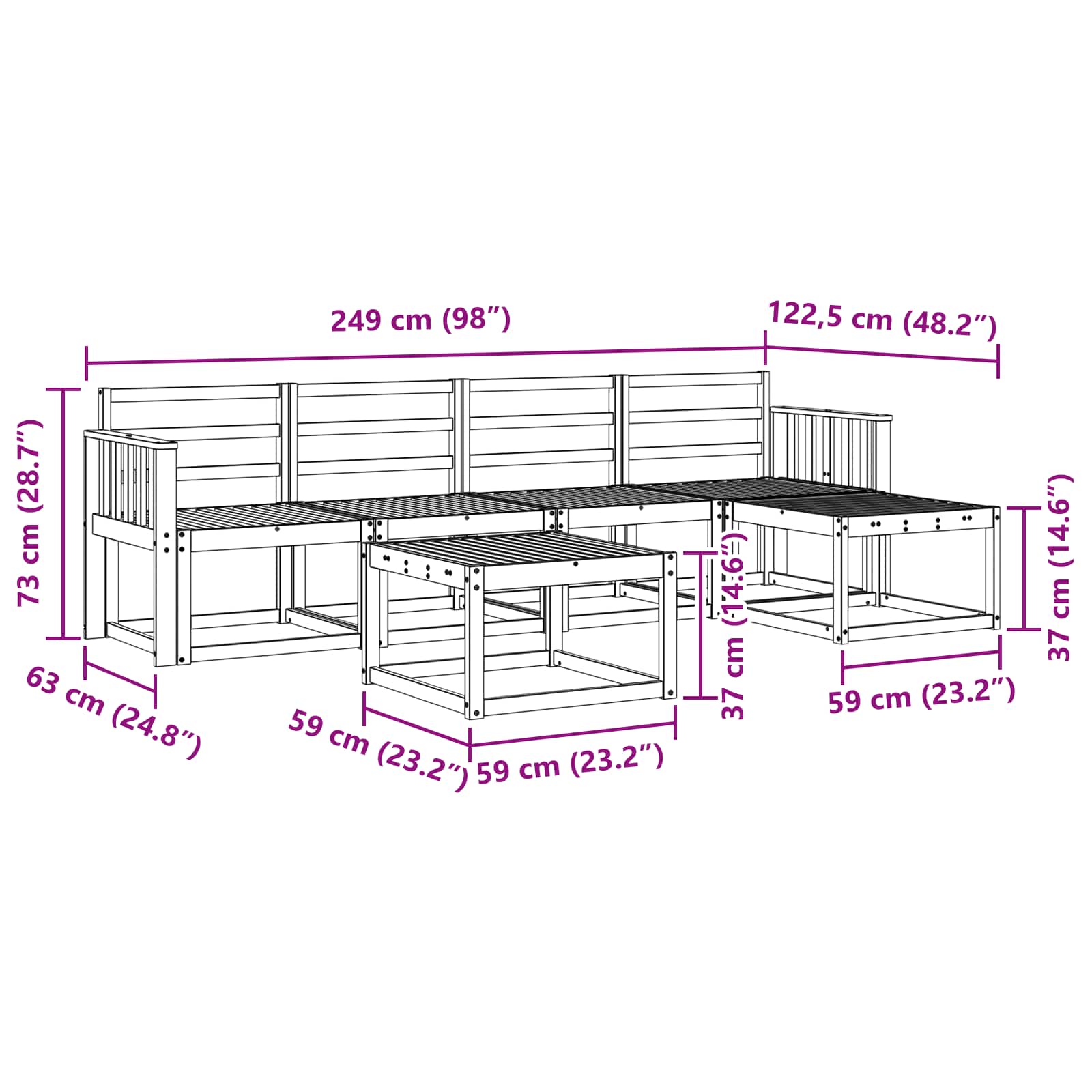 Buiten bankenset 6 pcs Wit 59 x 59 x 37 cm Massief Acaciahout image 8