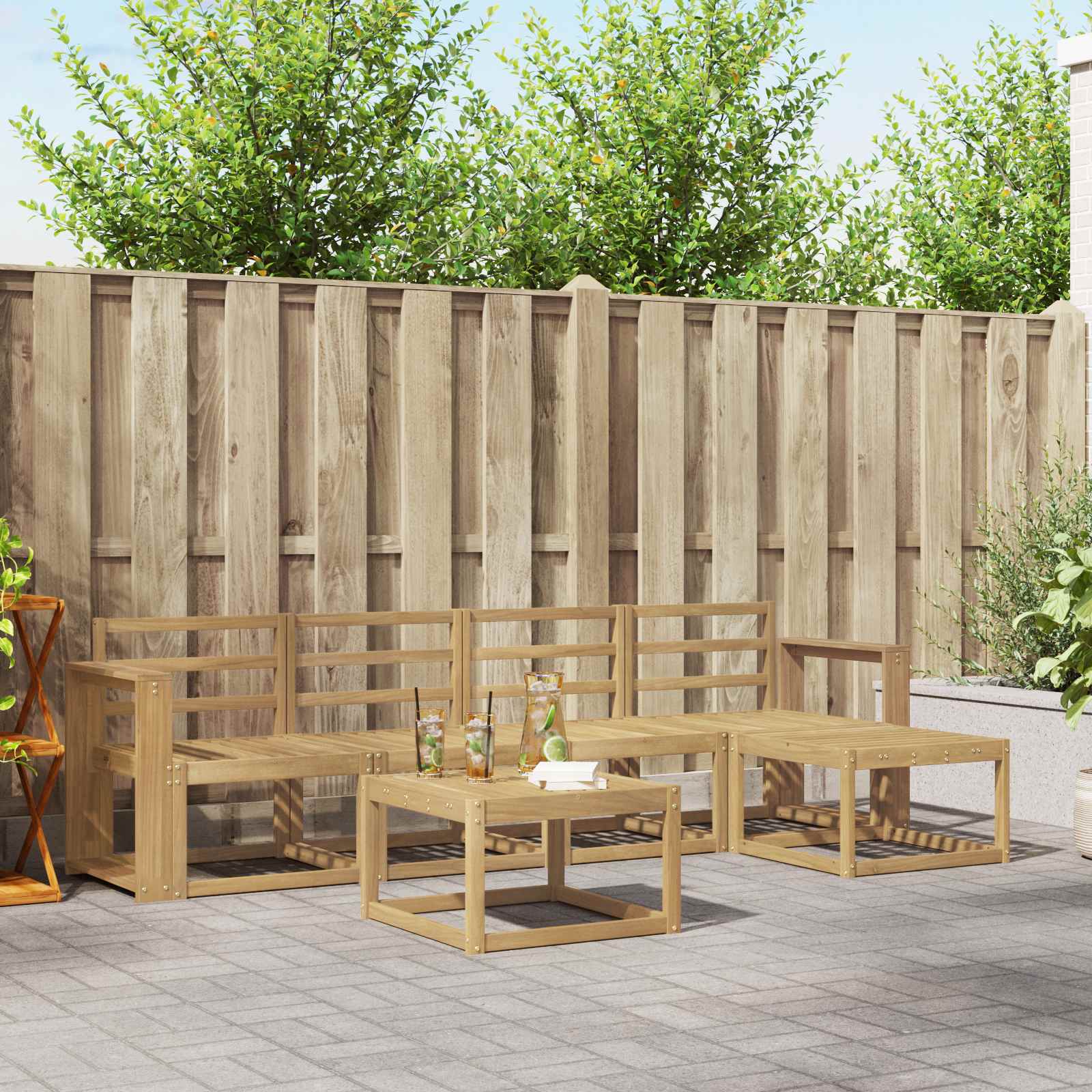 Buiten bankenset 6 pcs Wit 59 x 59 x 37 cm Massief Acaciahout image 1