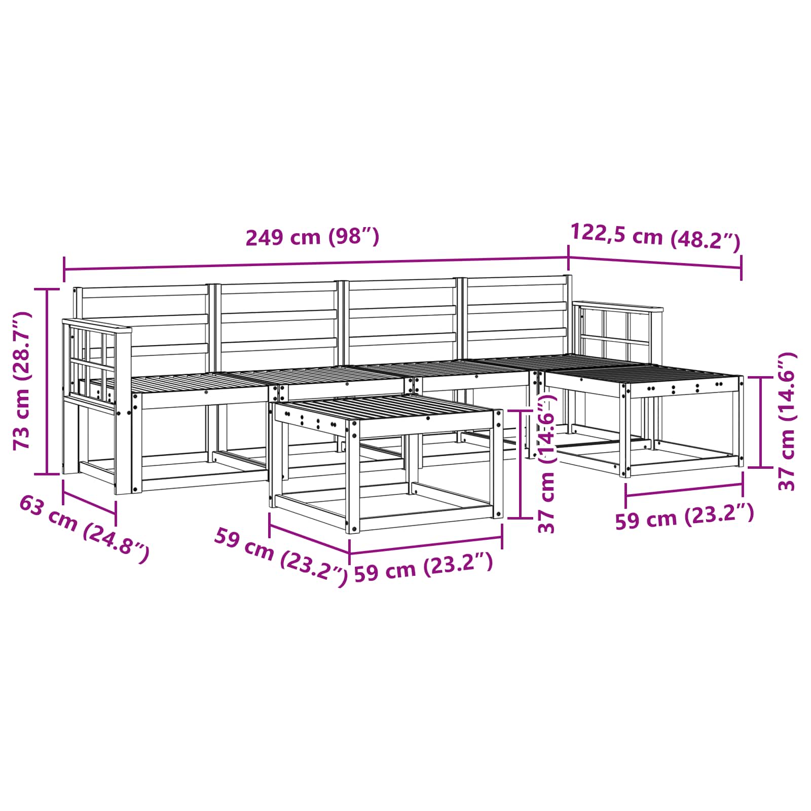 Buiten bankenset 6 pcs Wit 59 x 59 x 37 cm Massief Acaciahout image 8