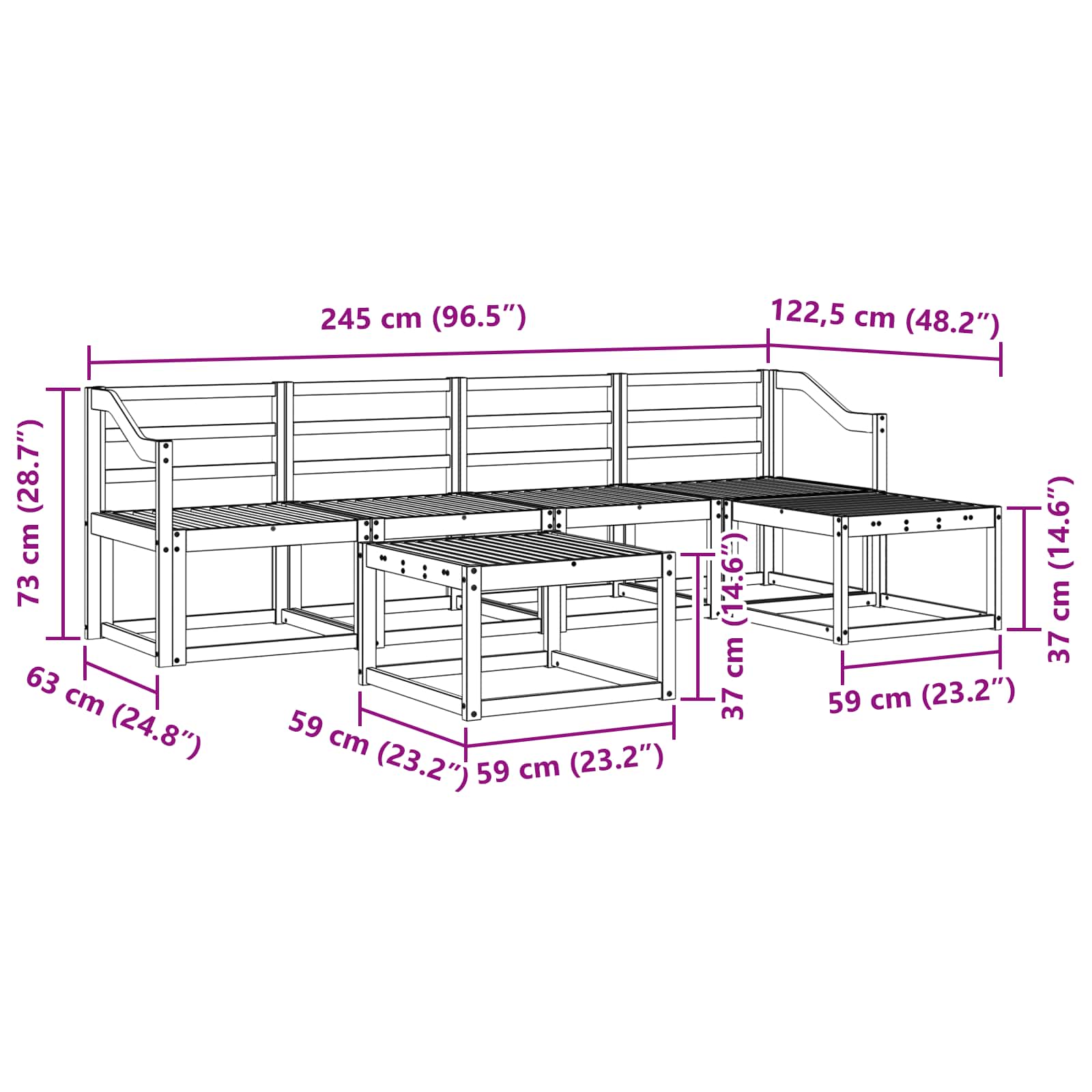 Buiten bankenset 6 pcs Wit 59 x 59 x 37 cm Massief Acaciahout image 8