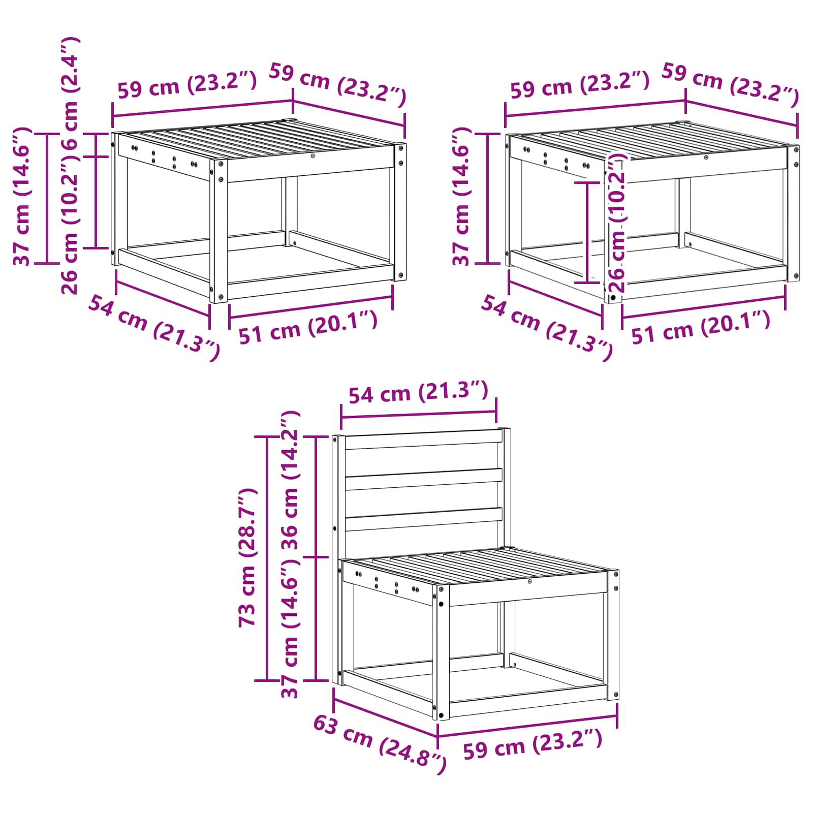 Buiten bankenset 6 pcs Wit 59 x 59 x 37 cm Massief Acaciahout image 9