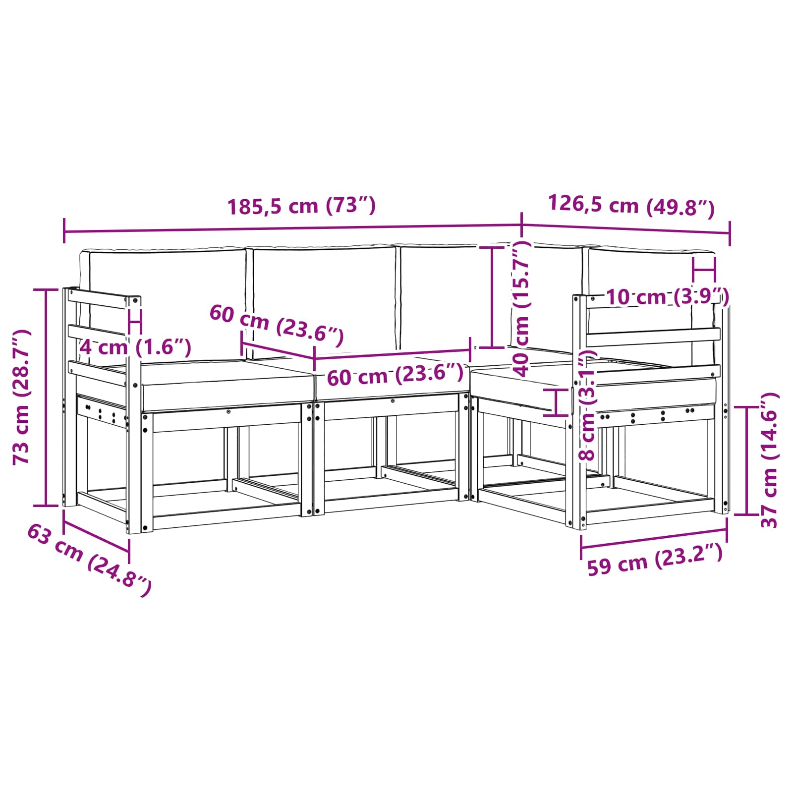 Zunanja garnitura za sedenje z blazino 4 pcs Bela in antracit - slika 7