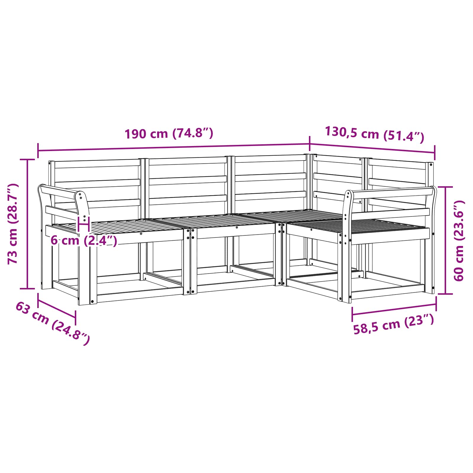 Zunanja garnitura za sedenje 4 pcs Bela 190 x 130,5 x 73 cm - slika 4