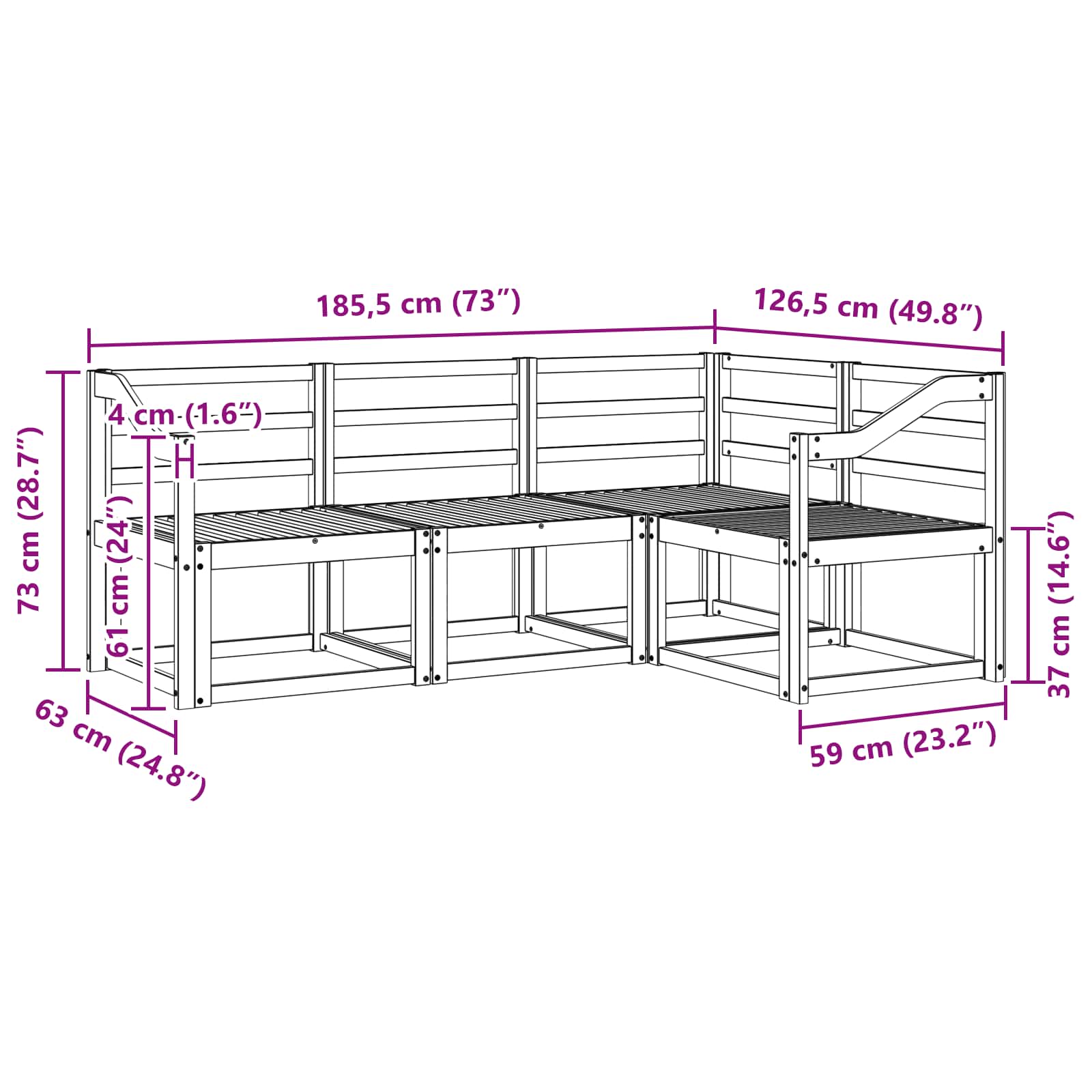 Zunanja garnitura za sedenje 4 pcs Bela 185,5 x 126,5 x 73 cm - slika 6