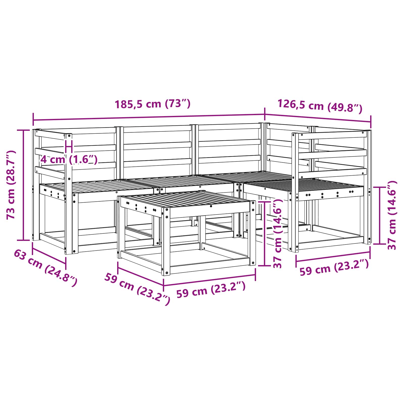 Zunanja garnitura za sedenje 5 pcs Bela 59 x 59 x 37 cm - slika 8