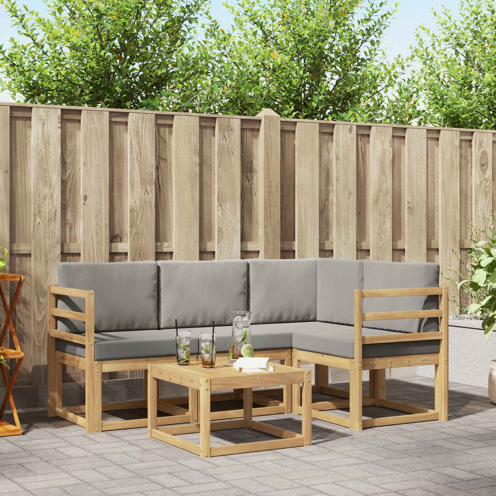 Buiten bankenset 5 pcs Wit en Lichtgrijs 59 x 59 x 37 cm – afbeelding 1