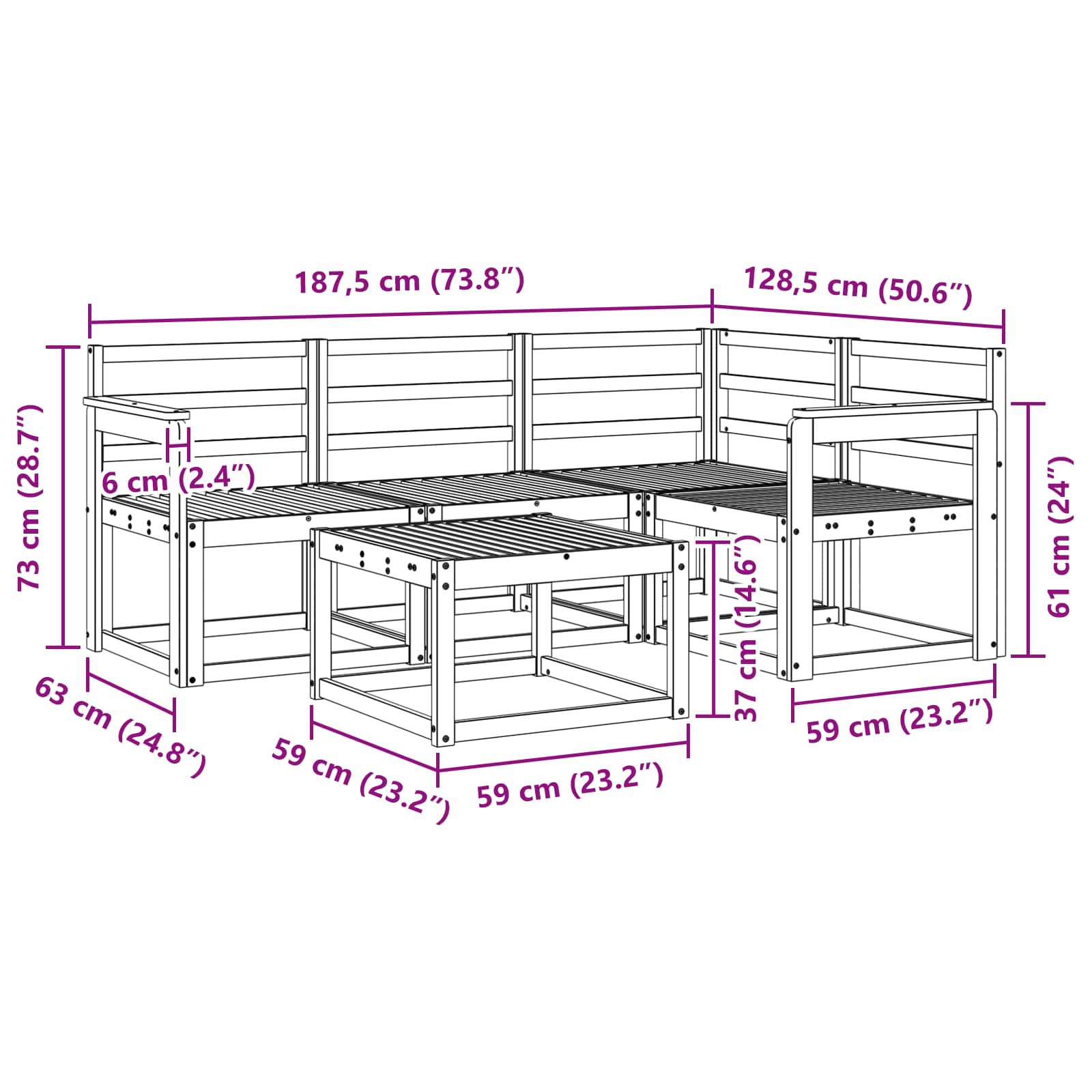 Zunanja garnitura za sedenje 5 pcs Bela 59 x 59 x 37 cm - slika 8