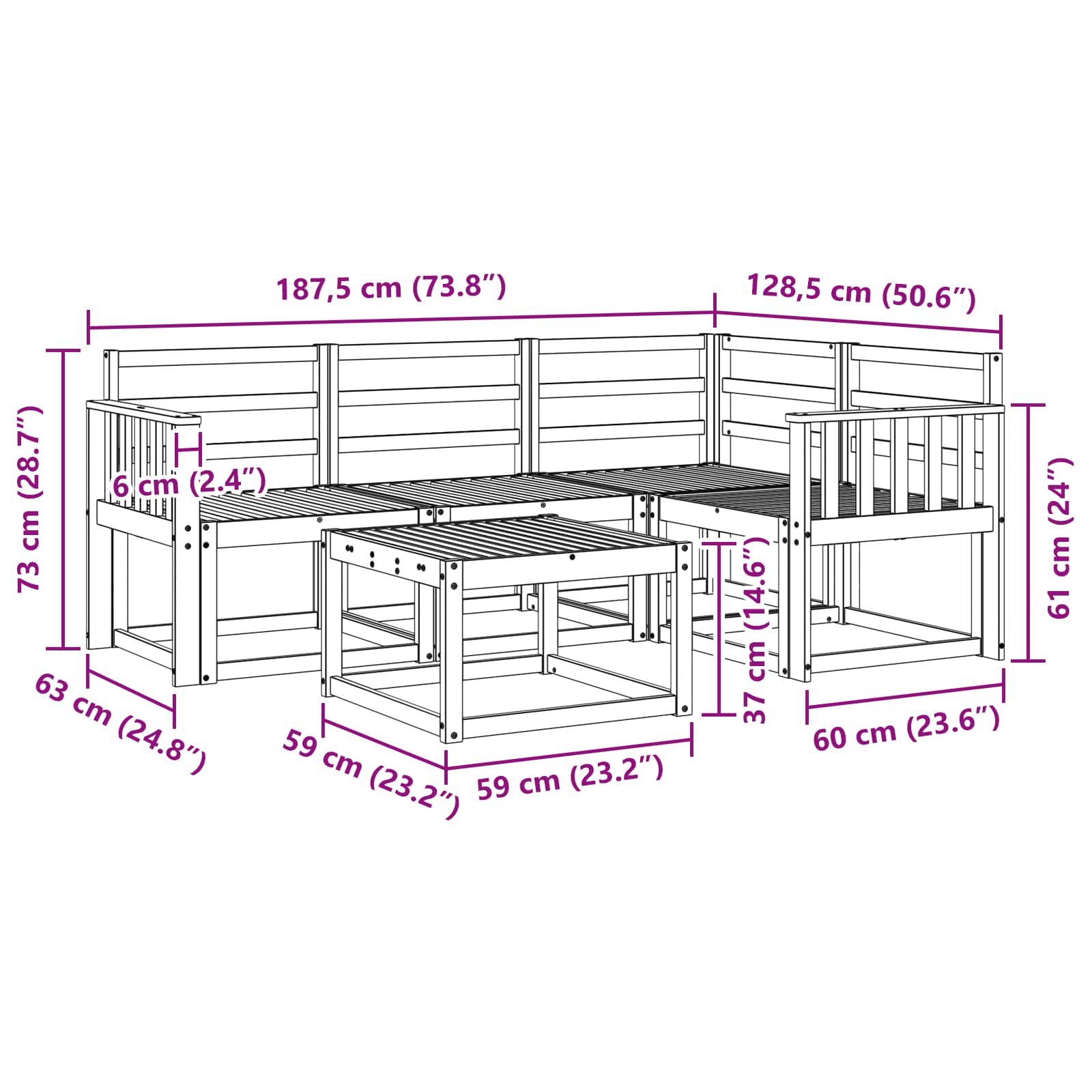 Zunanja garnitura za sedenje 5 pcs Bela 59 x 59 x 37 cm - slika 8