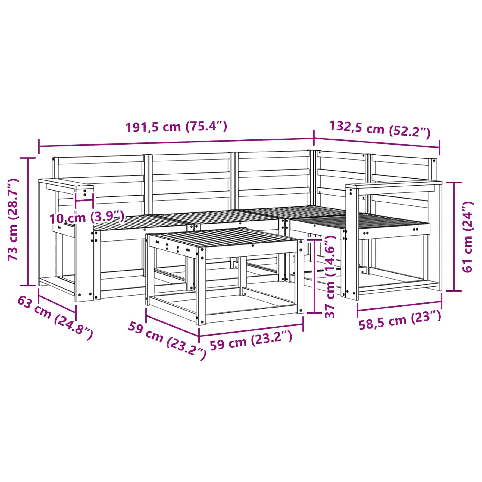 Zunanja garnitura za sedenje 5 pcs Bela 59 x 59 x 37 cm - slika 8