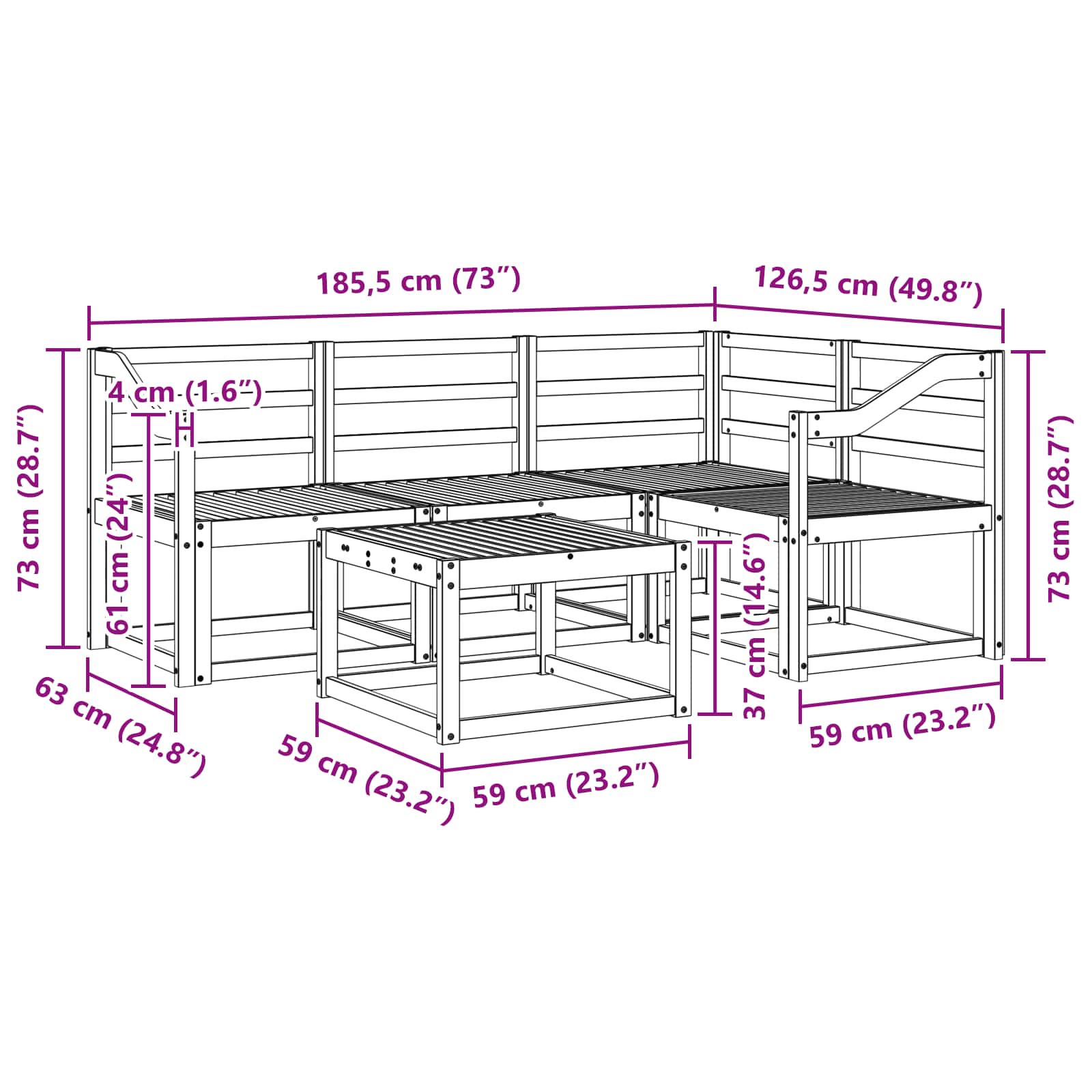 Zunanja garnitura za sedenje 5 pcs Bela 59 x 59 x 37 cm - slika 8