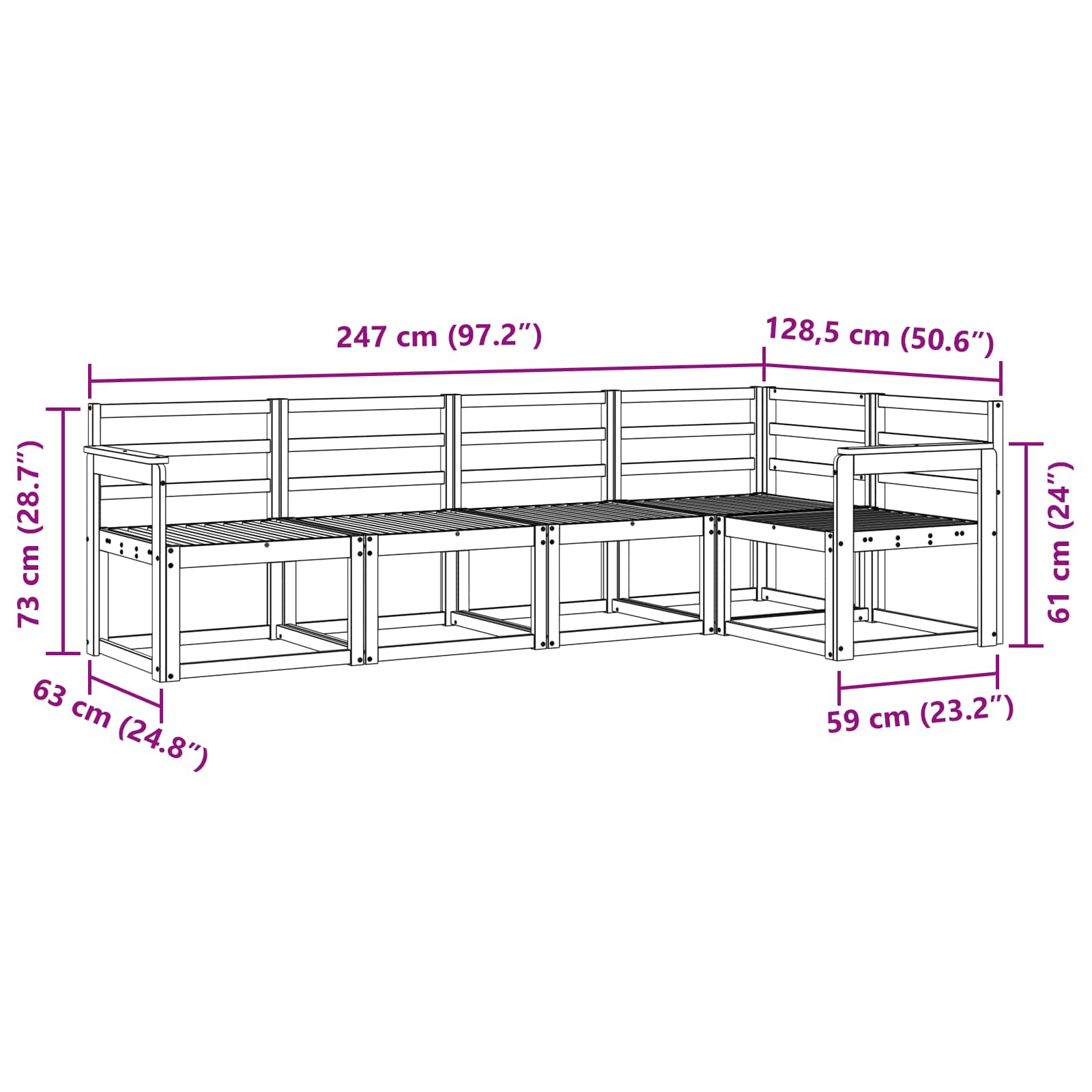 Buiten bankenset 5 pcs Wit Massief Acaciahout image 6