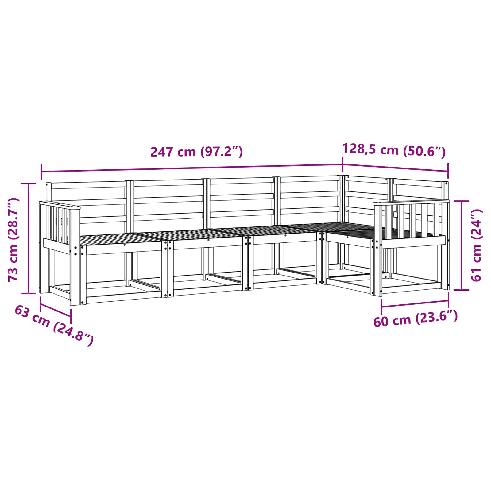 Buiten bankenset 5 pcs Wit Massief Acaciahout image 7