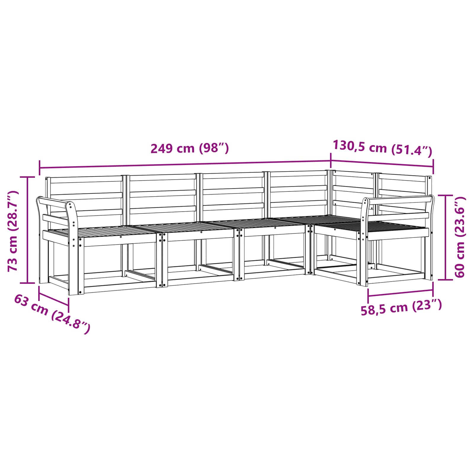 Buiten bankenset 5 pcs Wit Massief Acaciahout image 7
