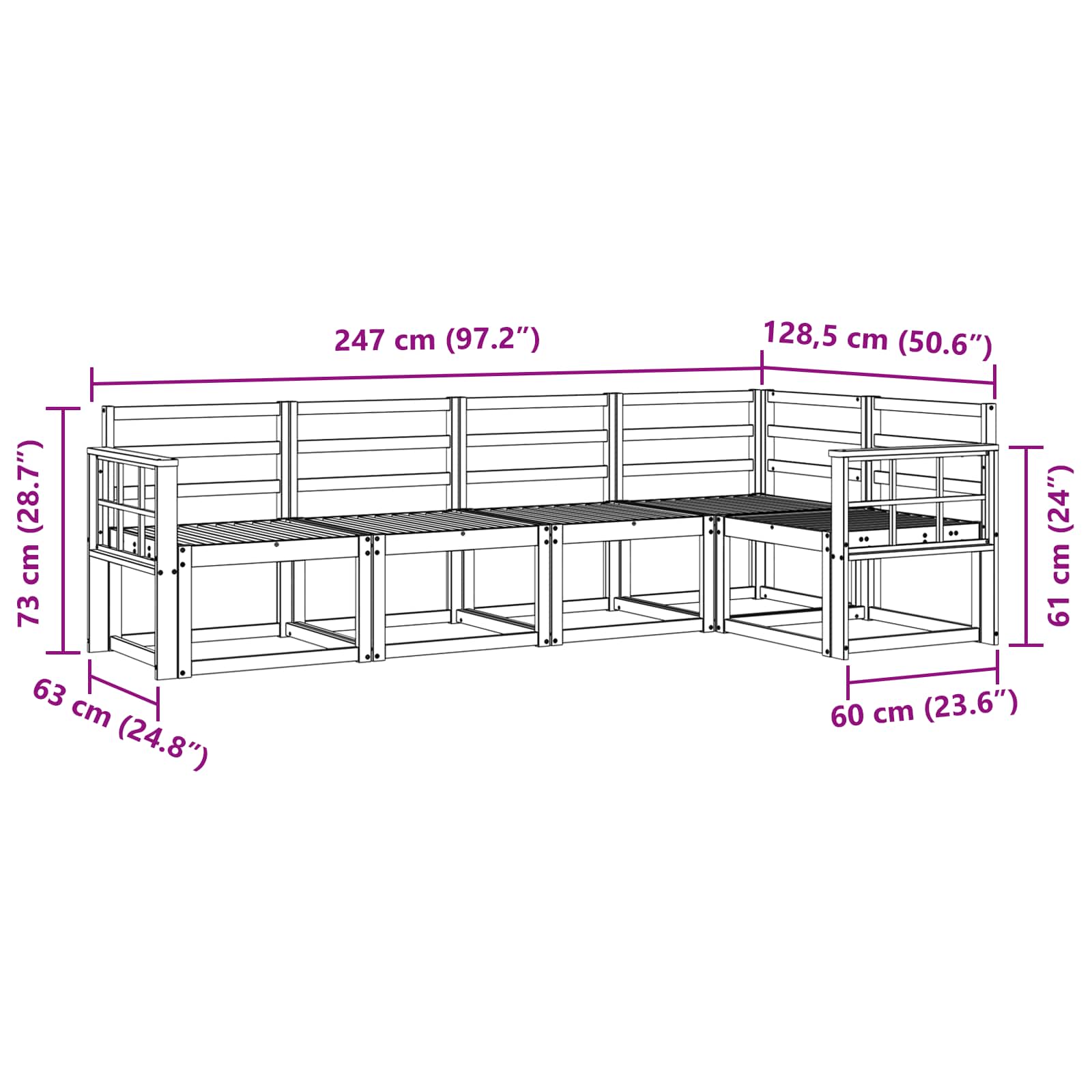 Buiten bankenset 5 pcs Wit Massief Acaciahout image 7