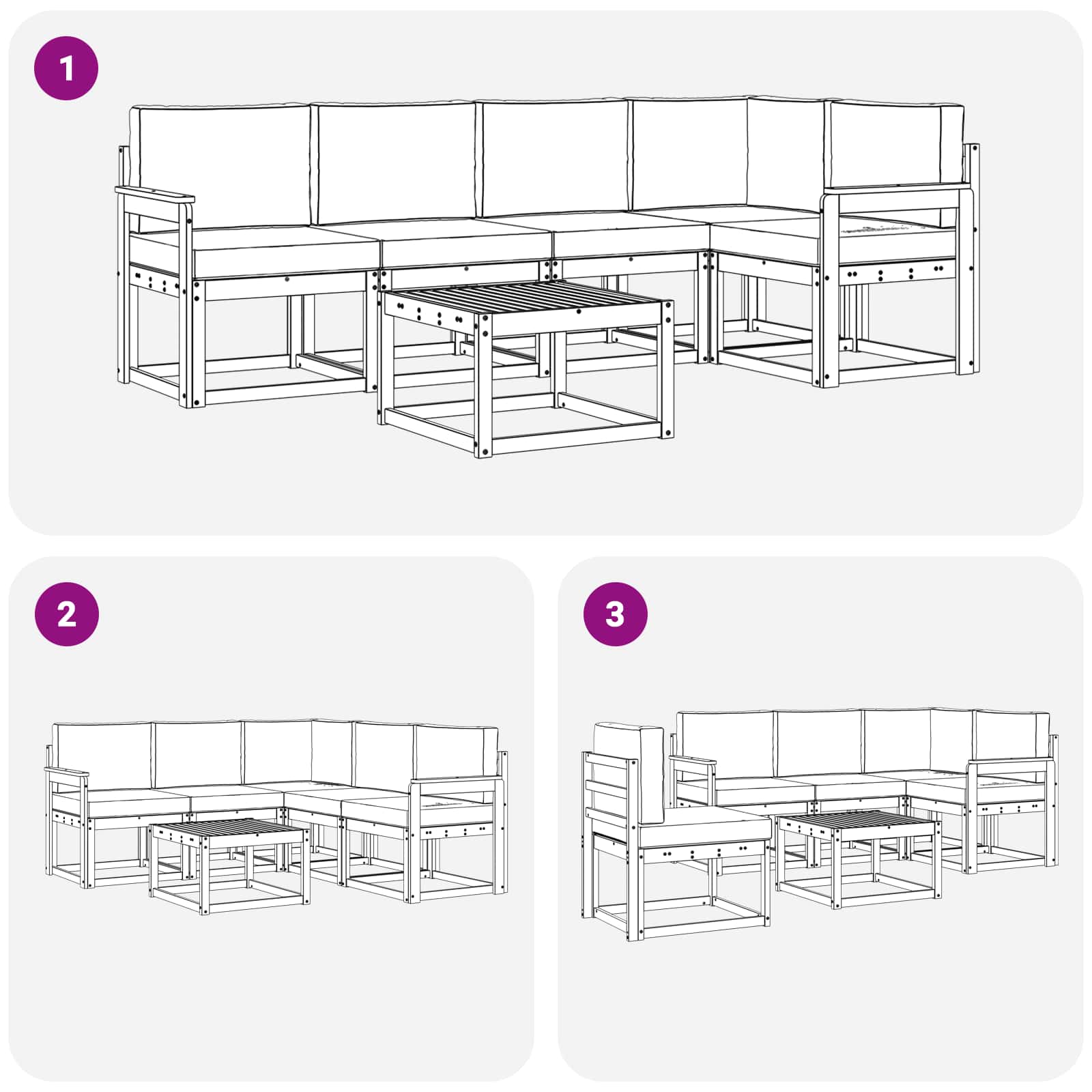 Buiten bankenset 6 pcs Wit en crèmekleurig Massief Acaciahout image 7