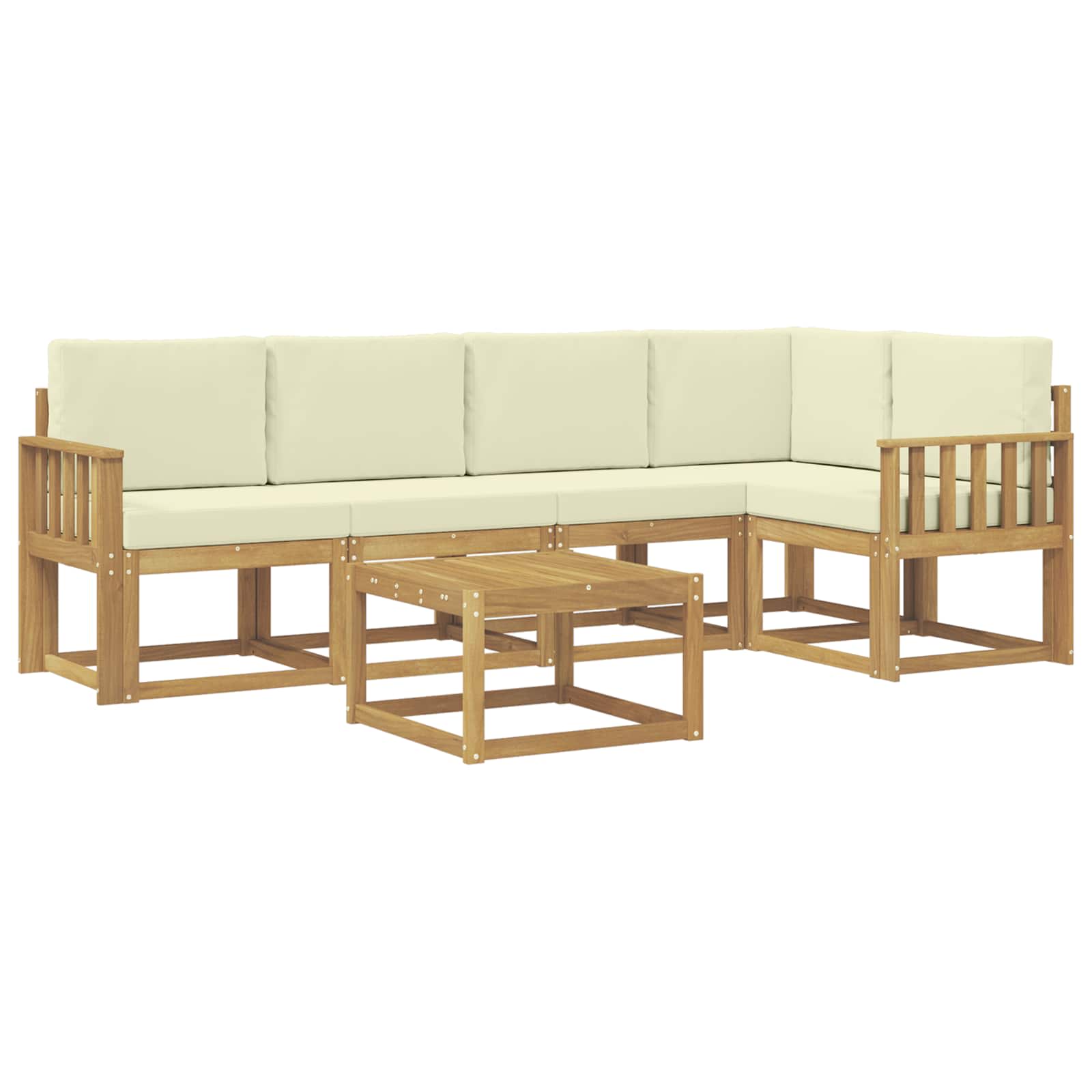 Buiten bankenset 6 pcs Wit en crèmekleurig Massief Acaciahout image 2