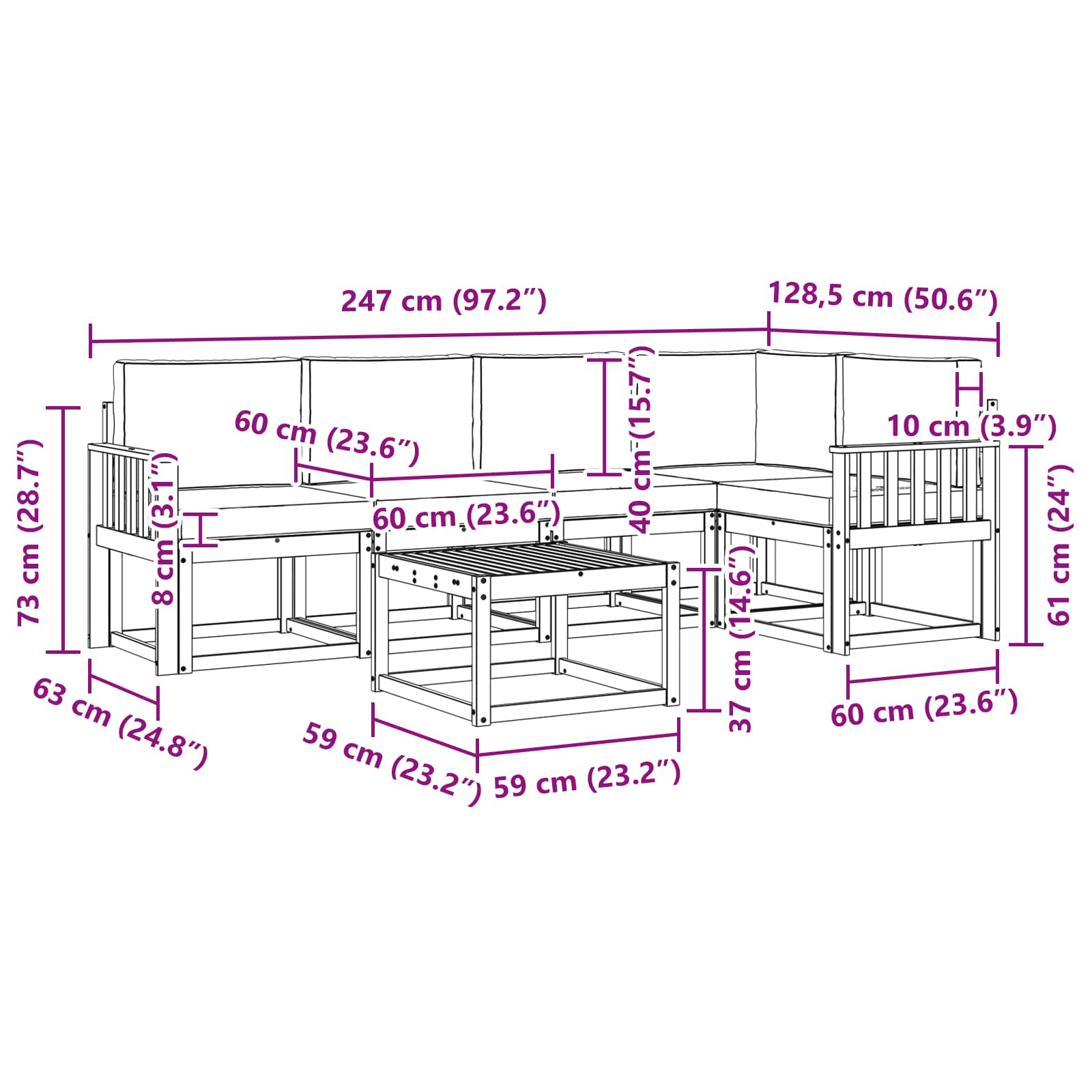 Buiten bankenset 6 pcs Wit en Beige Massief Acaciahout image 8