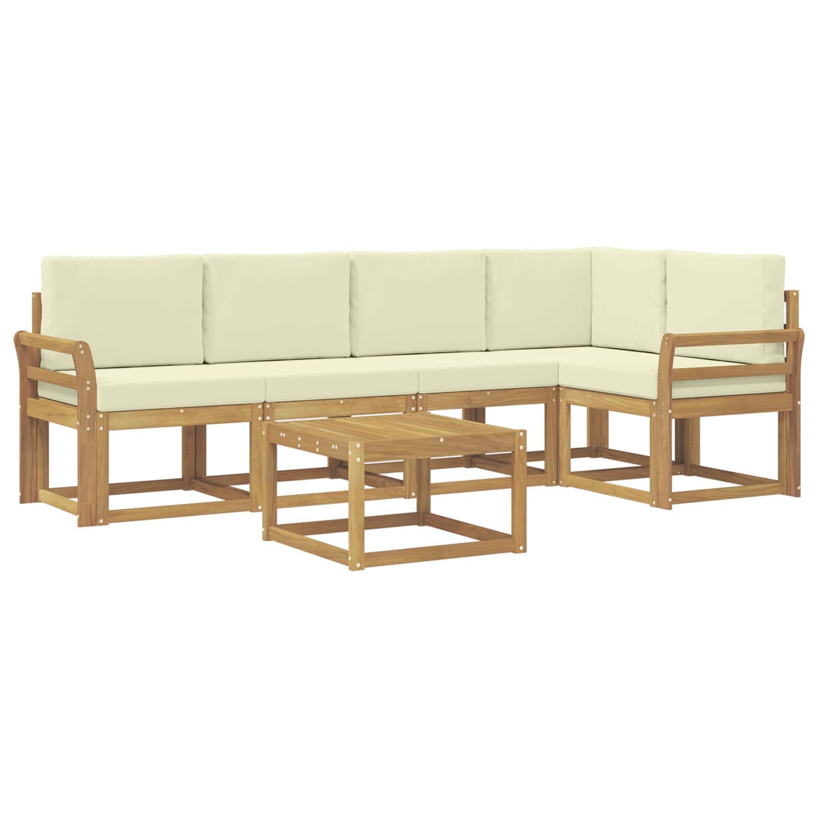 Buiten bankenset 6 pcs Wit en crèmekleurig Massief Acaciahout image 2