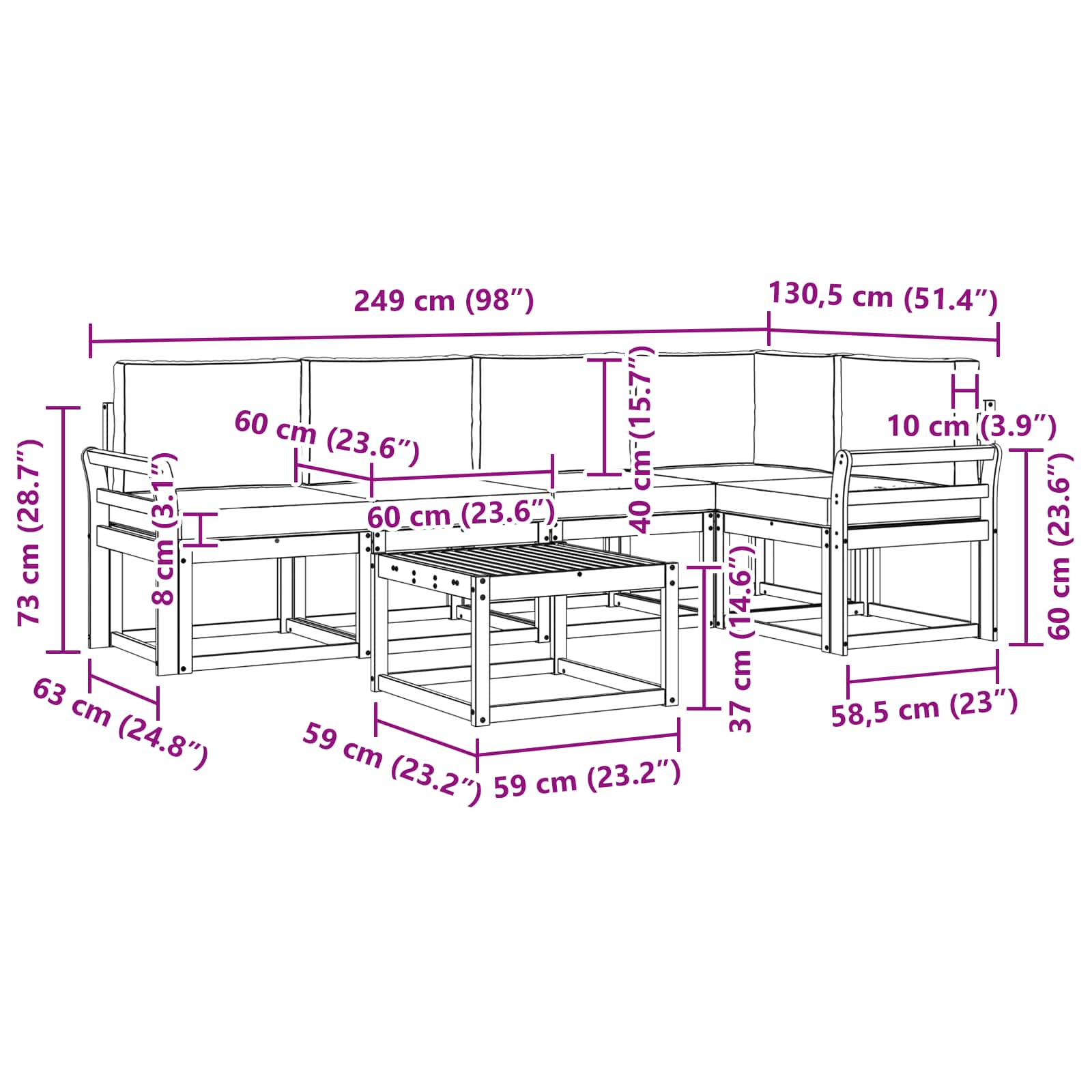 Buiten bankenset 6 pcs Wit en crèmekleurig Massief Acaciahout image 8