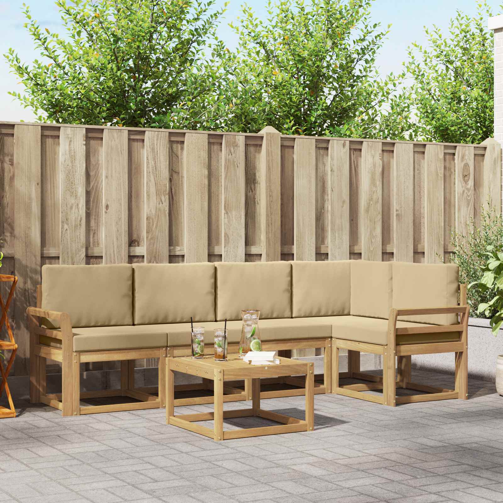 Buiten bankenset 6 pcs Wit en Beige Massief Acaciahout image 1