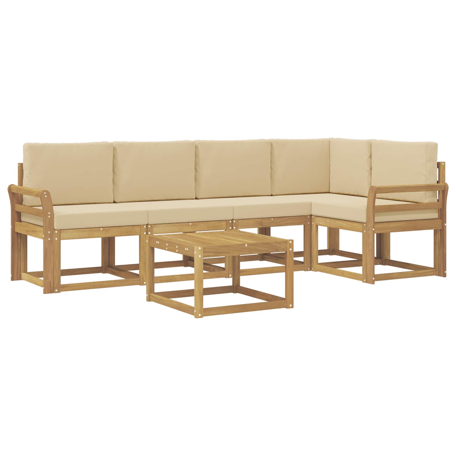 Buiten bankenset 6 pcs Wit en Beige Massief Acaciahout image 2