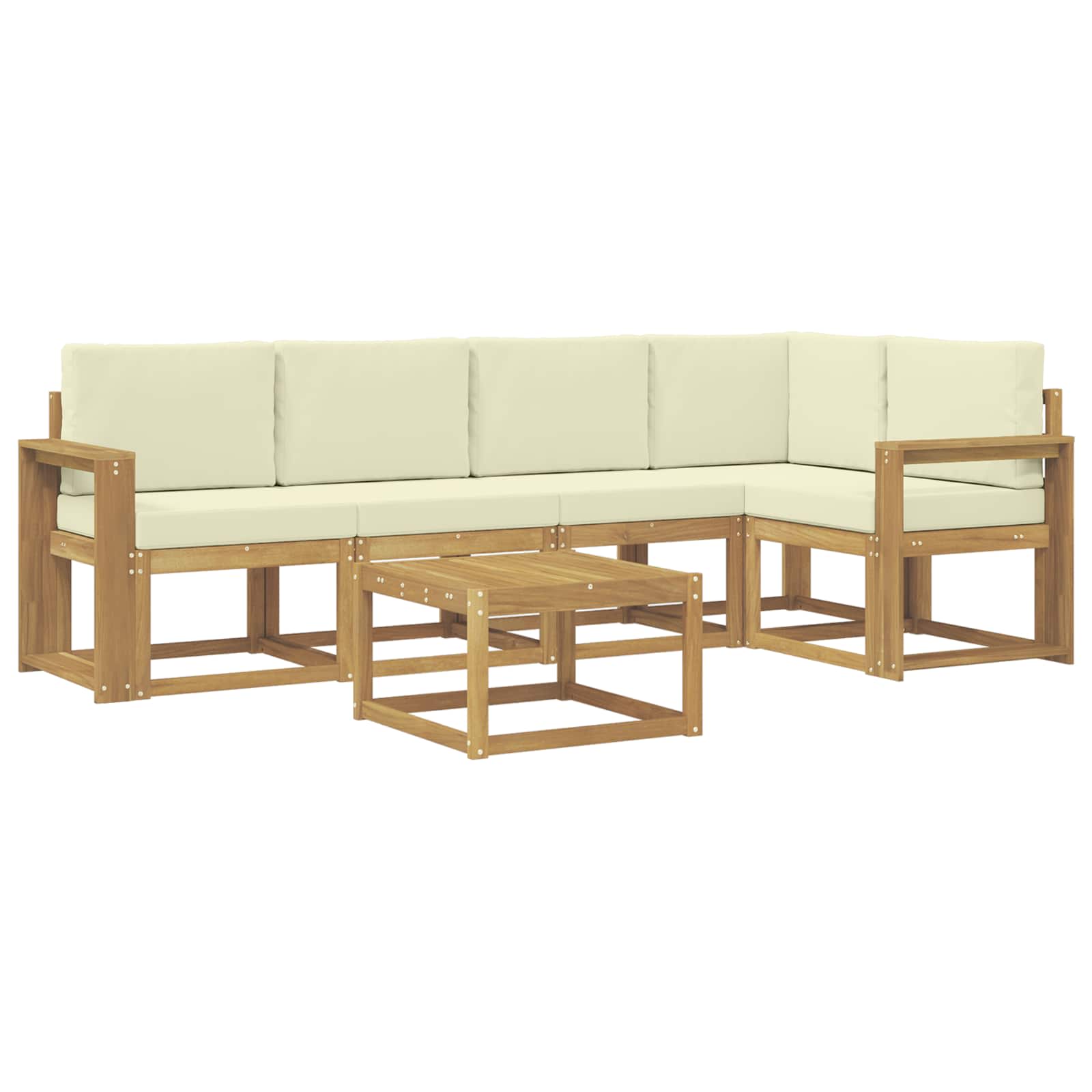 Buiten bankenset 6 pcs Wit en crèmekleurig Massief Acaciahout image 2