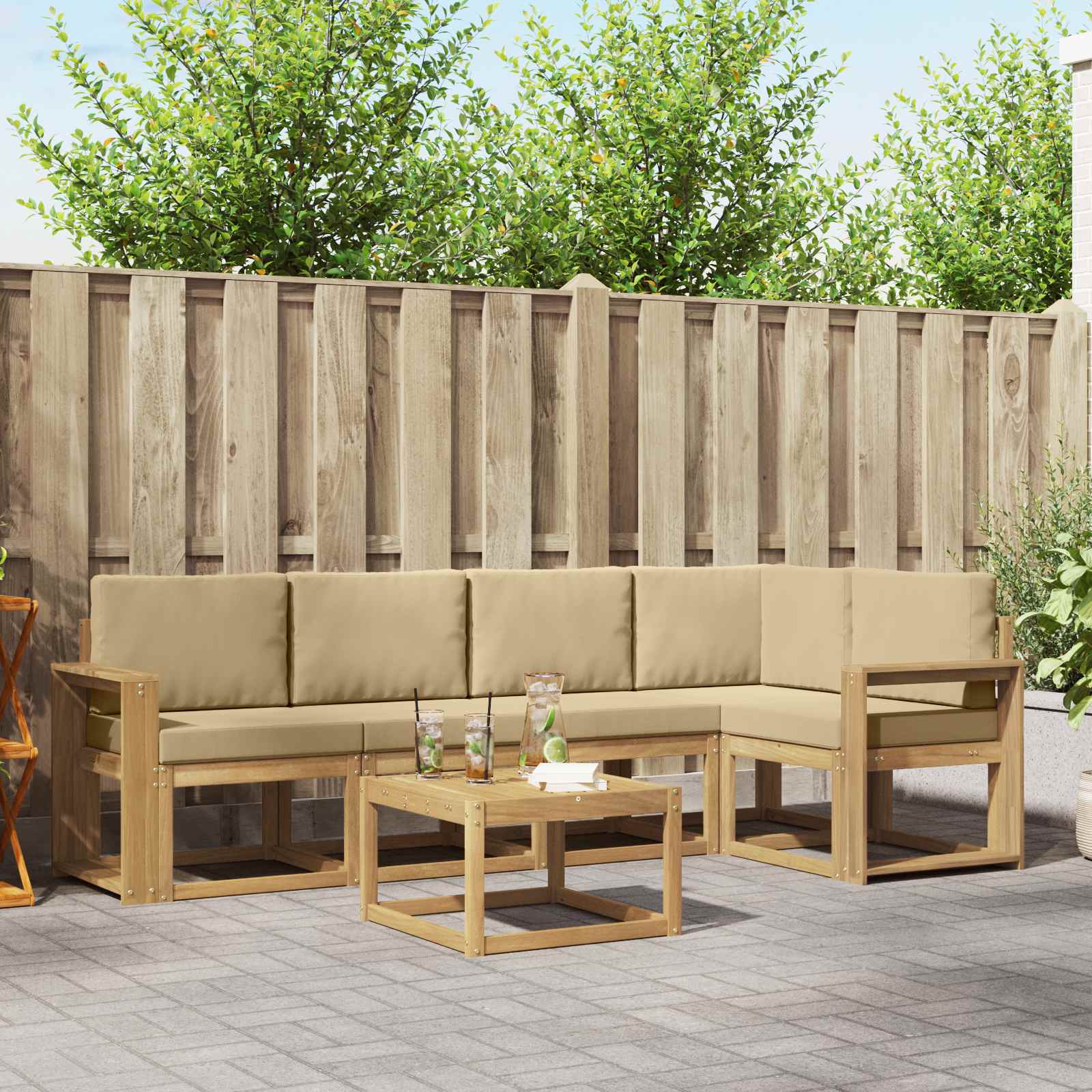 Buiten bankenset 6 pcs Wit en Beige Massief Acaciahout image 1