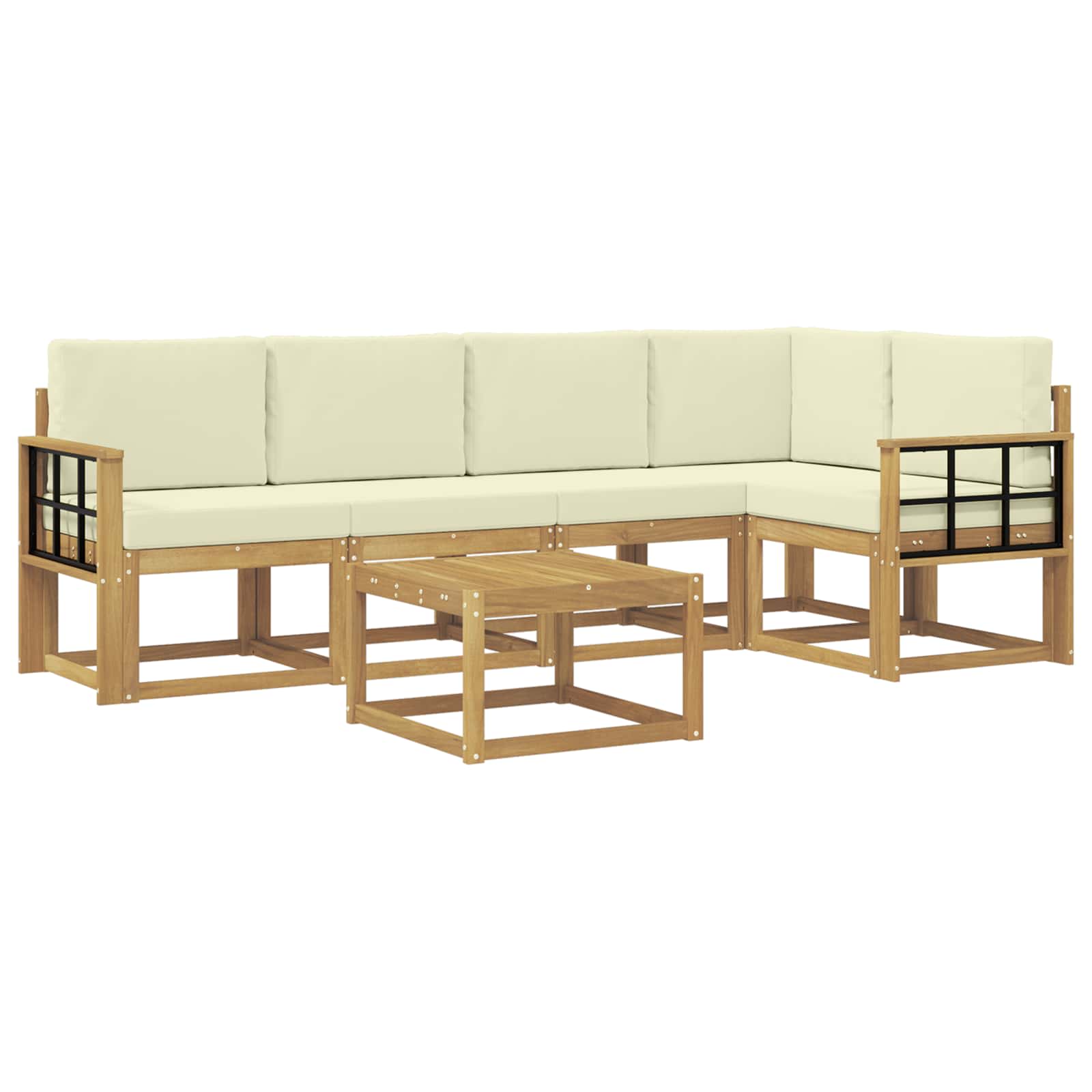 Buiten bankenset 6 pcs Wit en crèmekleurig Massief Acaciahout image 2