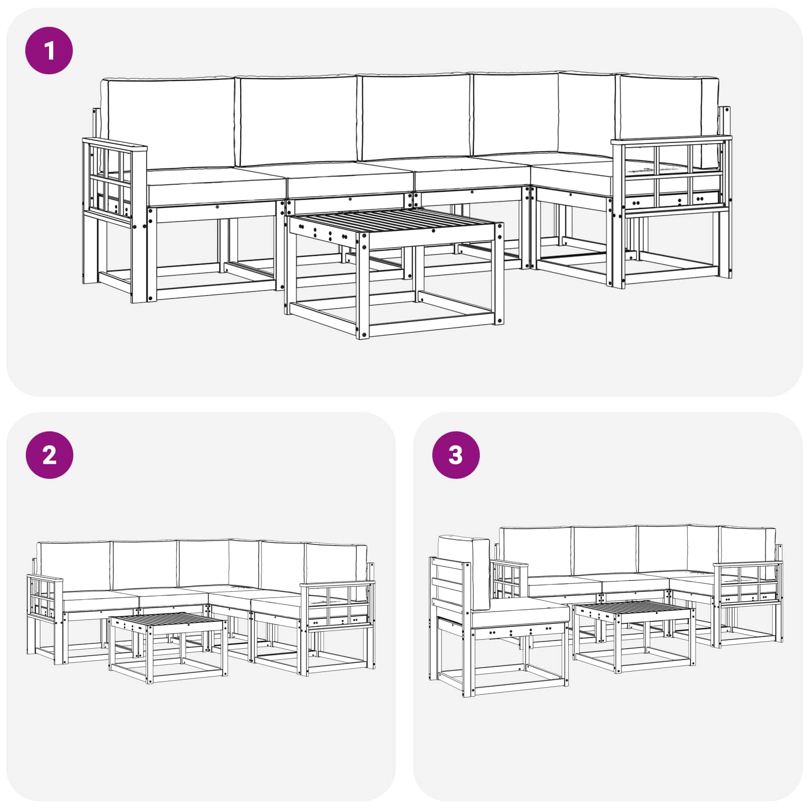 Buiten bankenset 6 pcs Wit en crèmekleurig Massief Acaciahout image 7