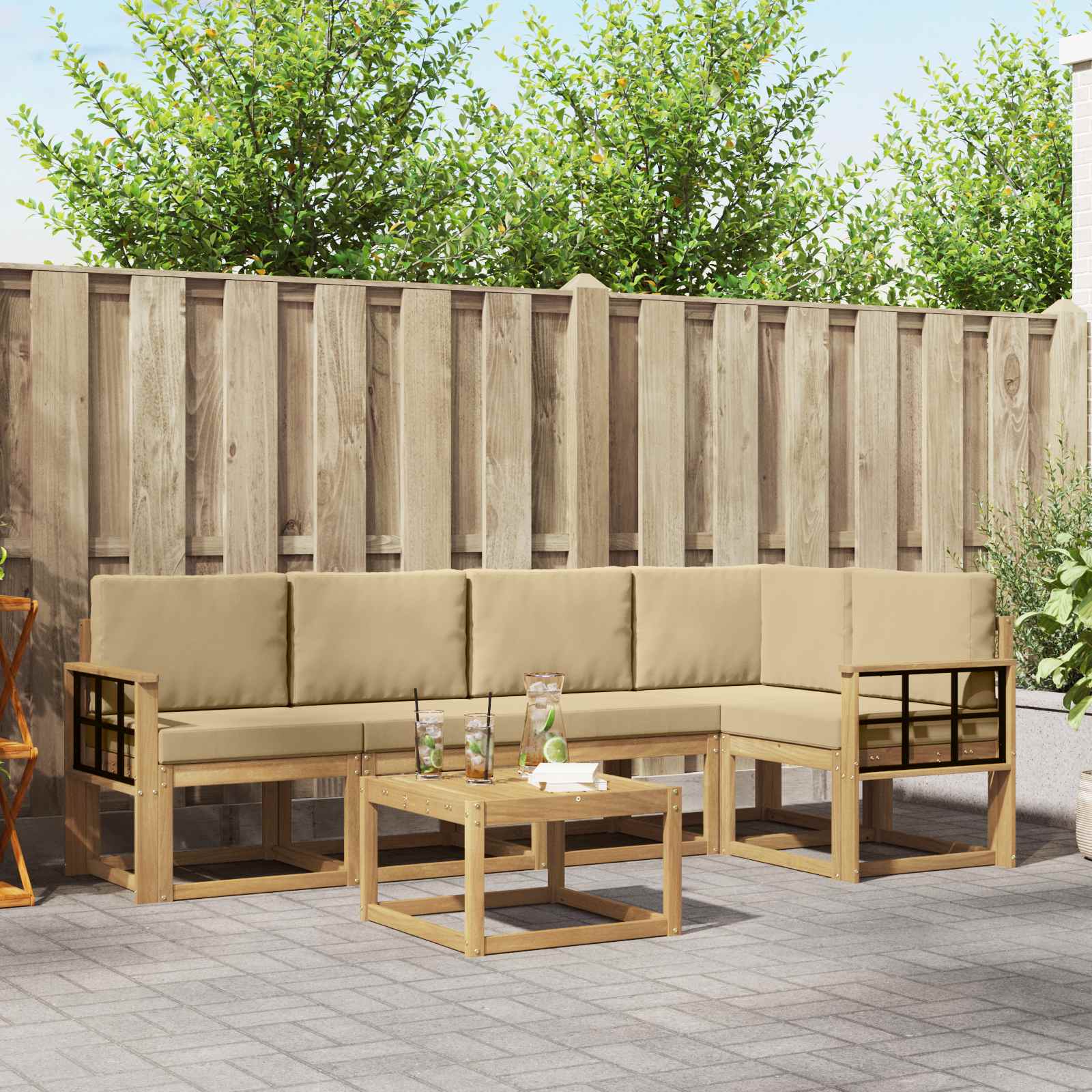 Buiten bankenset 6 pcs Wit en Beige Massief Acaciahout image 1
