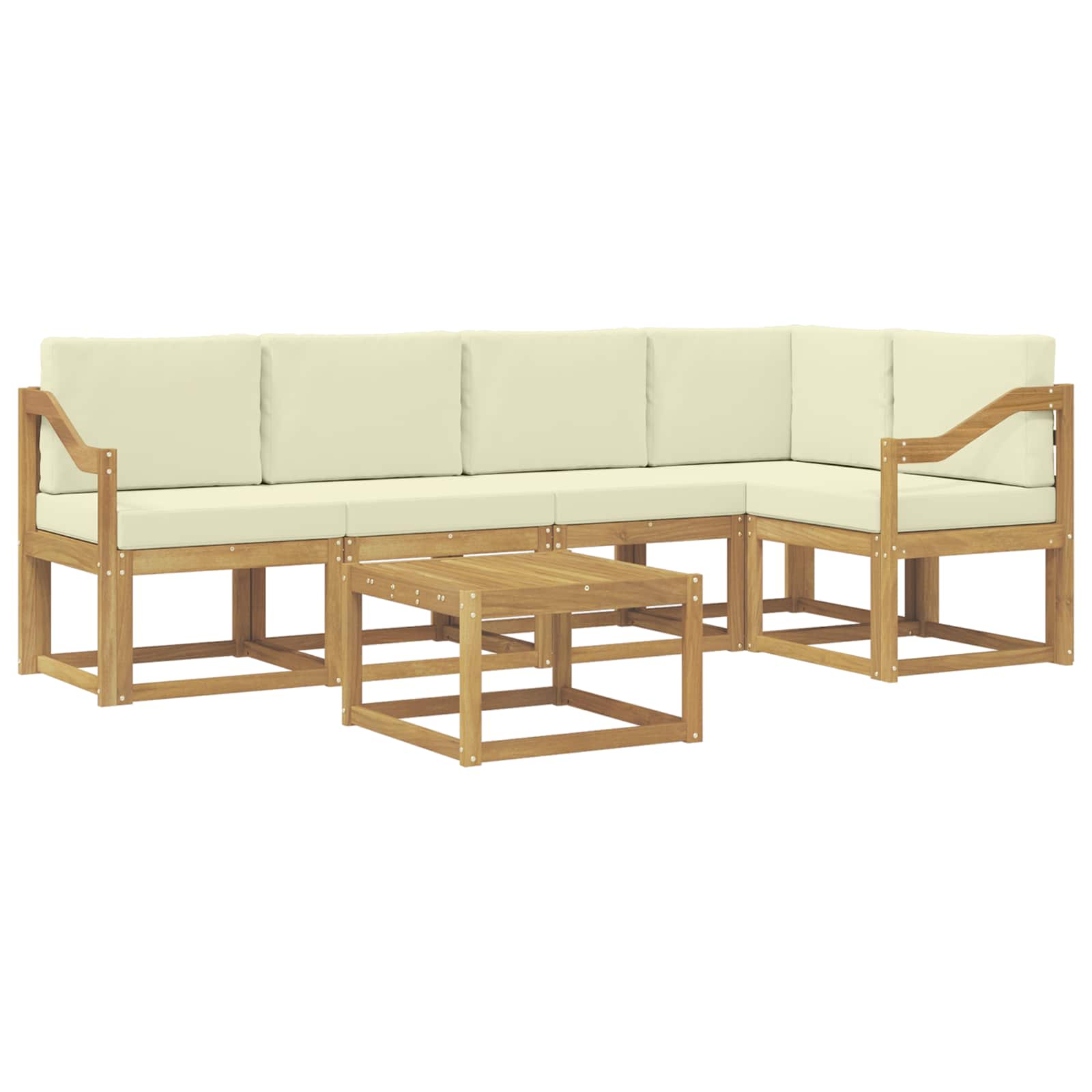 Buiten bankenset 6 pcs Wit en crèmekleurig Massief Acaciahout image 2