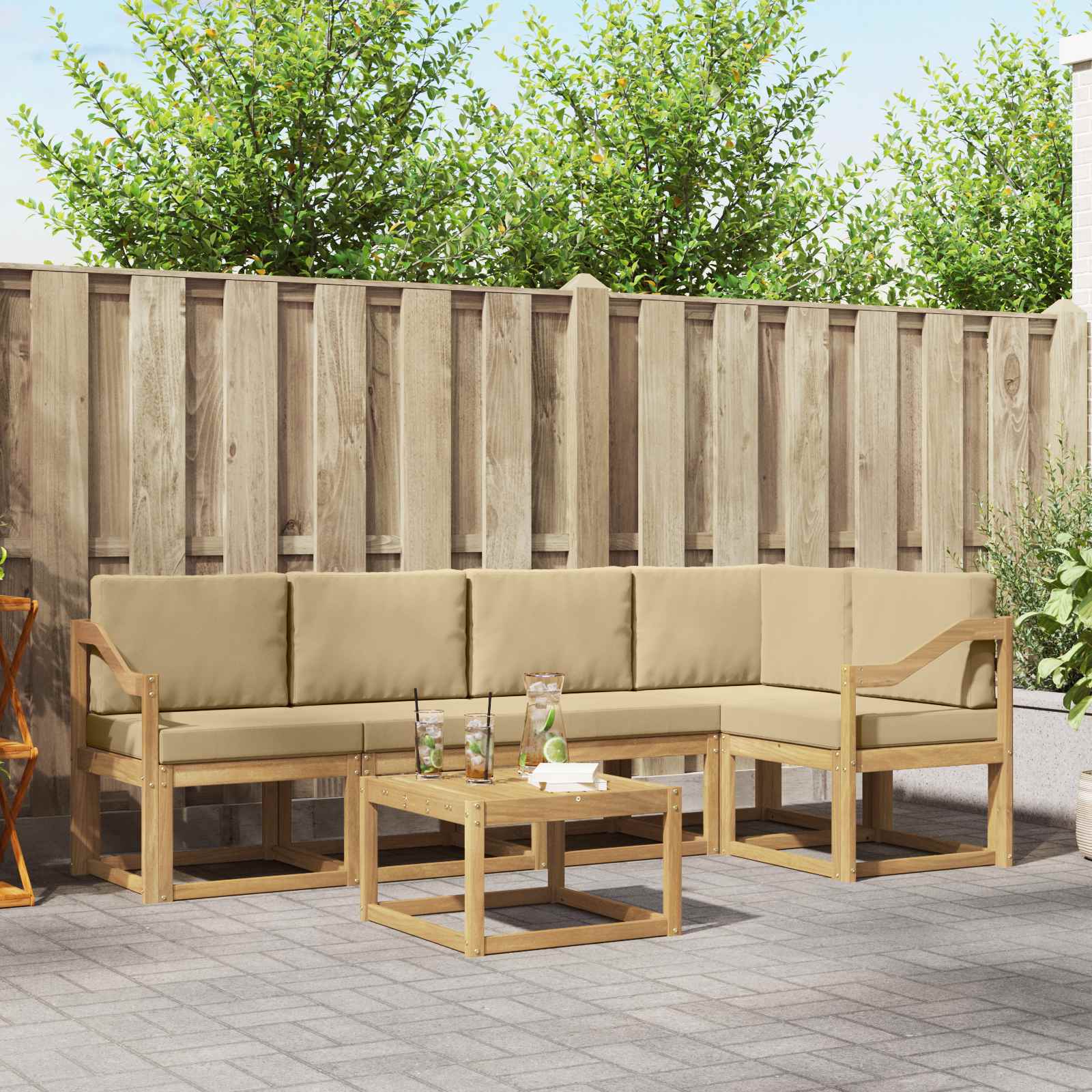 Buiten bankenset 6 pcs Wit en Beige Massief Acaciahout image 1