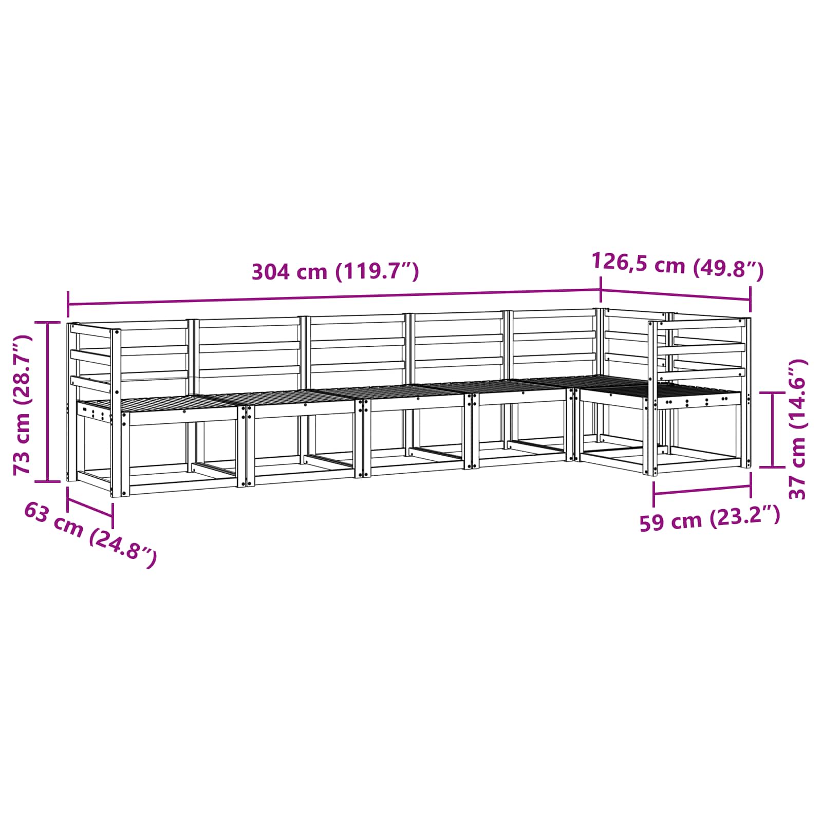 Buiten bankenset 6 pcs Wit Massief Acaciahout image 6