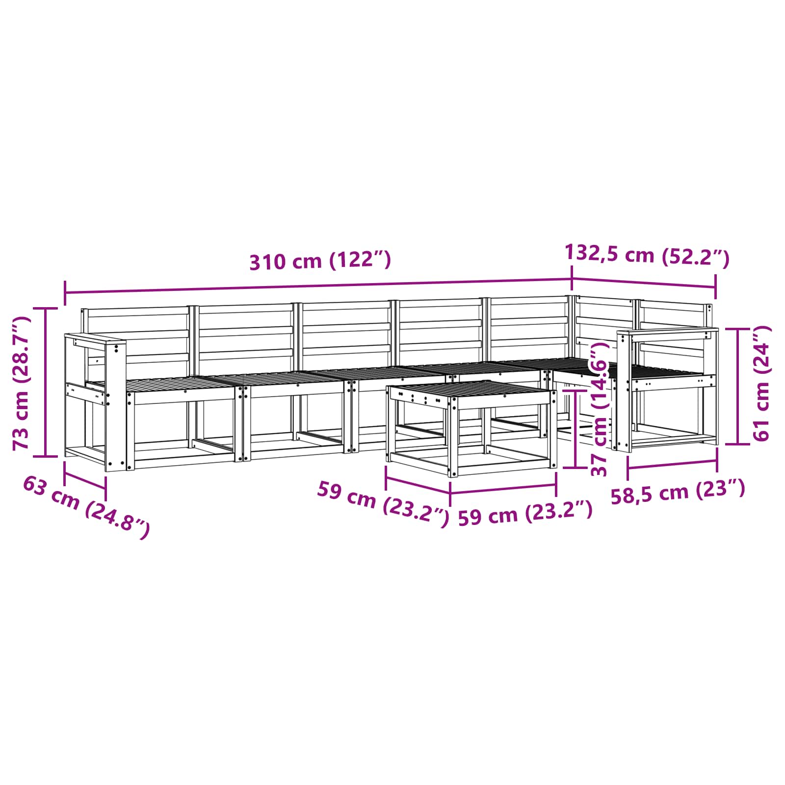 Buiten bankenset 7 pcs Wit Massief Acaciahout image 7