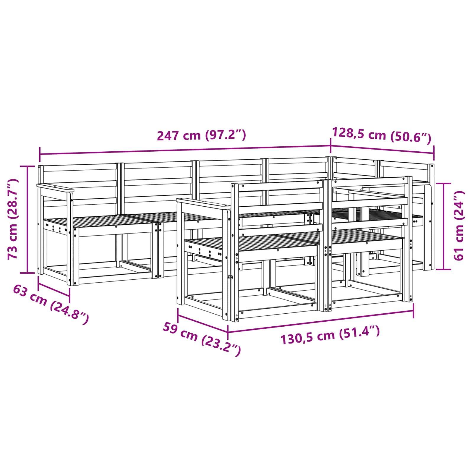 Buiten bankenset 7 pcs Wit Massief Acaciahout image 5