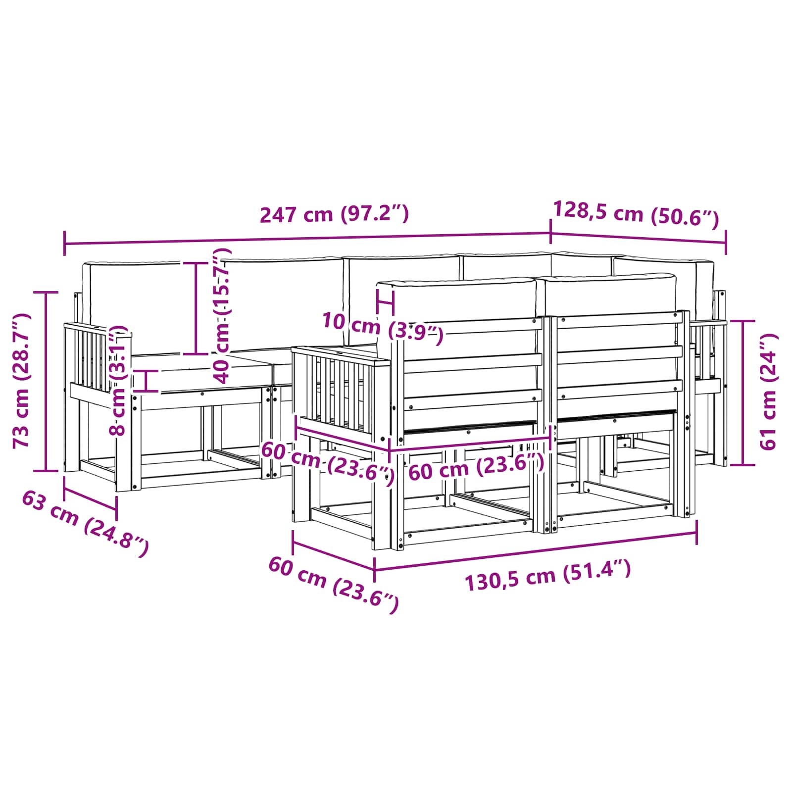 Zunanja garnitura za sedenje 7 pcs Bela in antracit Poliester - slika 7