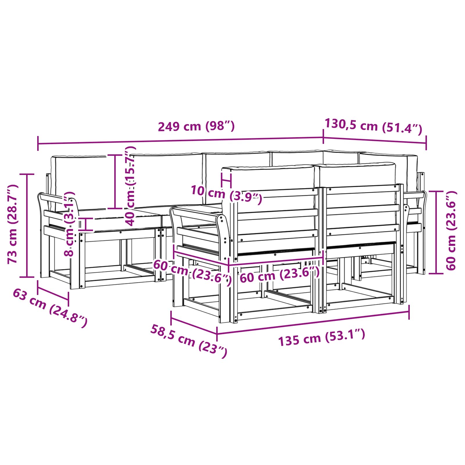 Zunanja garnitura za sedenje 7 pcs Bela in antracit Poliester - slika 7