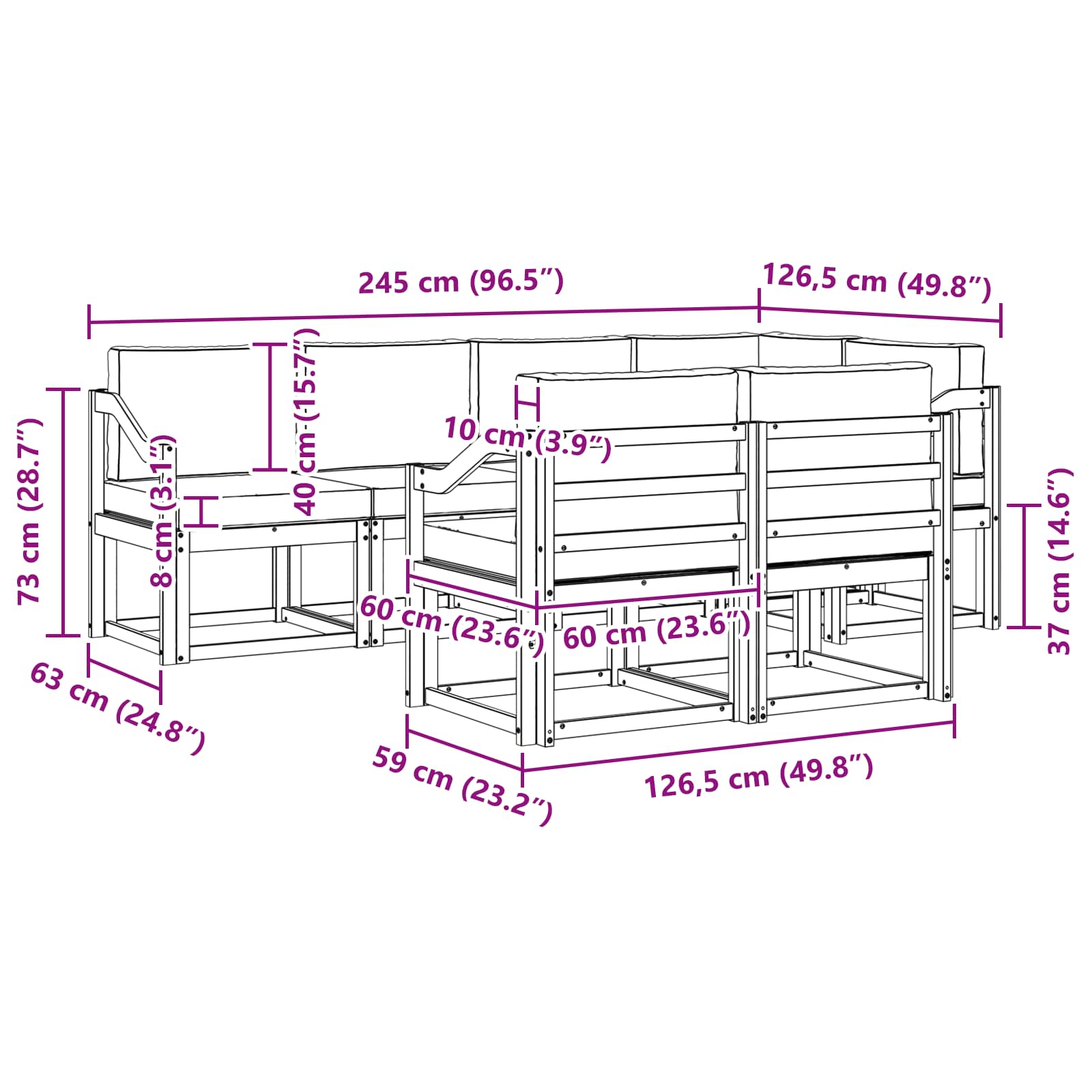 Zunanja garnitura za sedenje 7 pcs Bela in krem Poliester - slika 7
