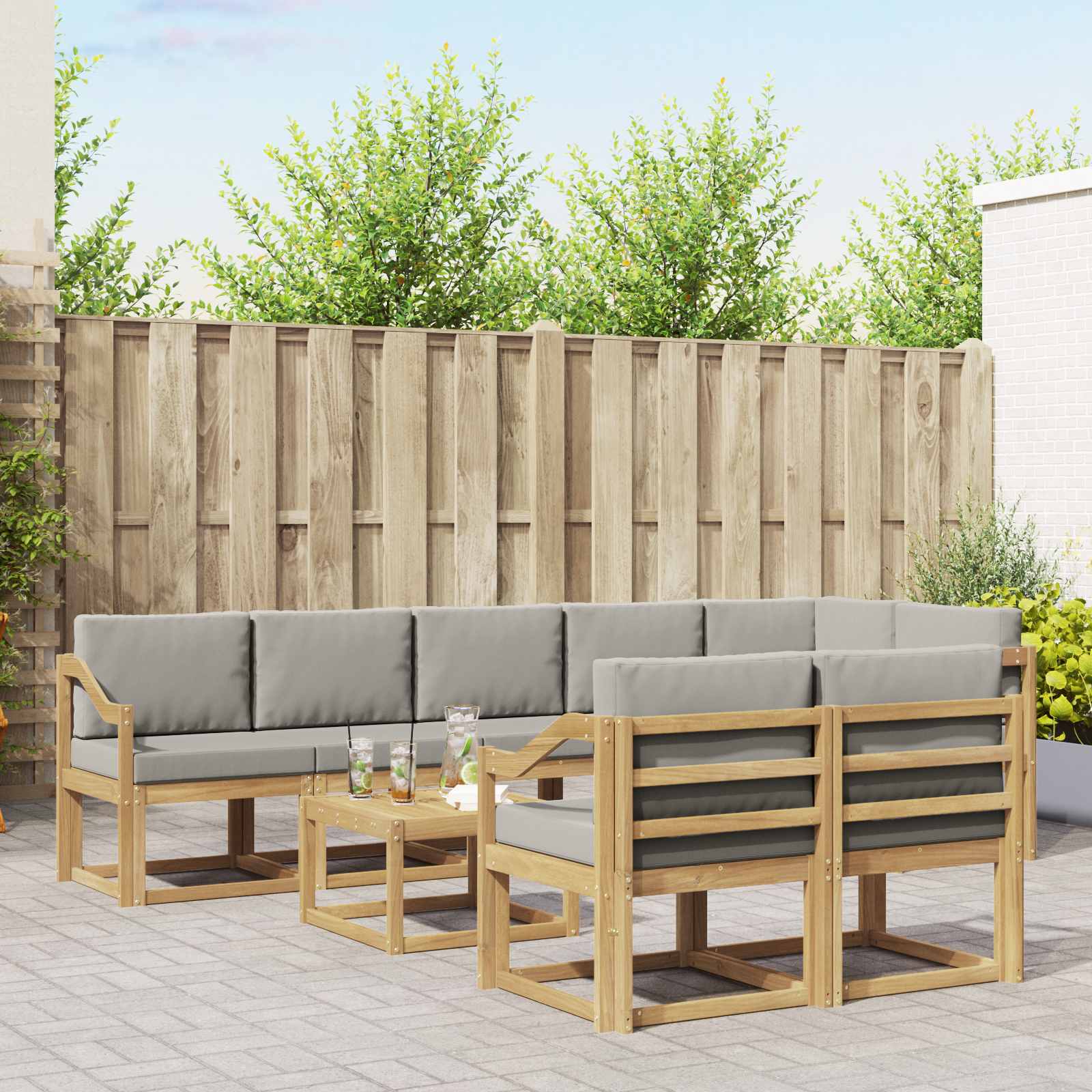 Buiten bankenset met kussen 9 pcs Wit en Lichtgrijs – afbeelding 1
