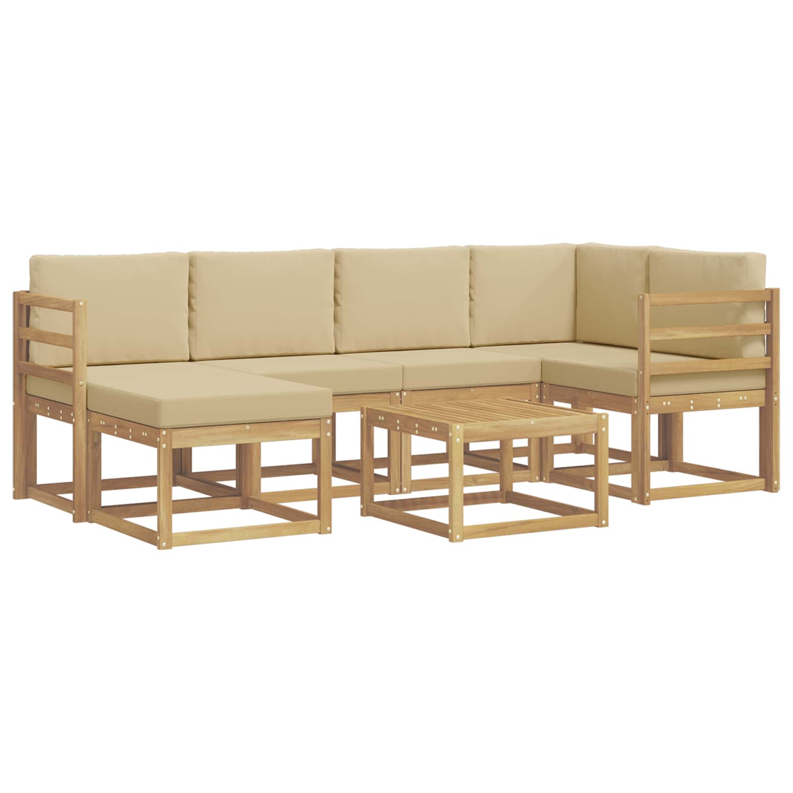 Buiten bankenset 7 pcs Wit en Beige Massief Acaciahout image 2