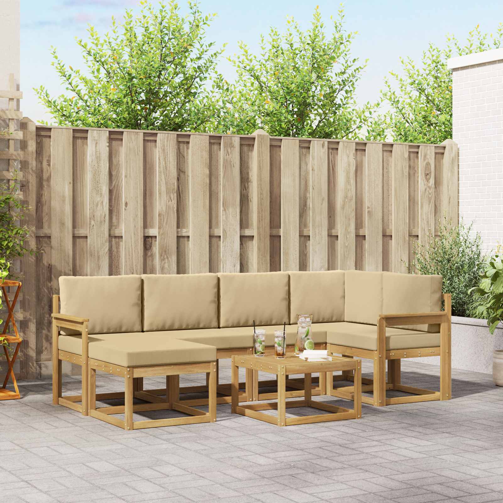 Buiten bankenset 7 pcs Wit en Beige Massief Acaciahout image 1