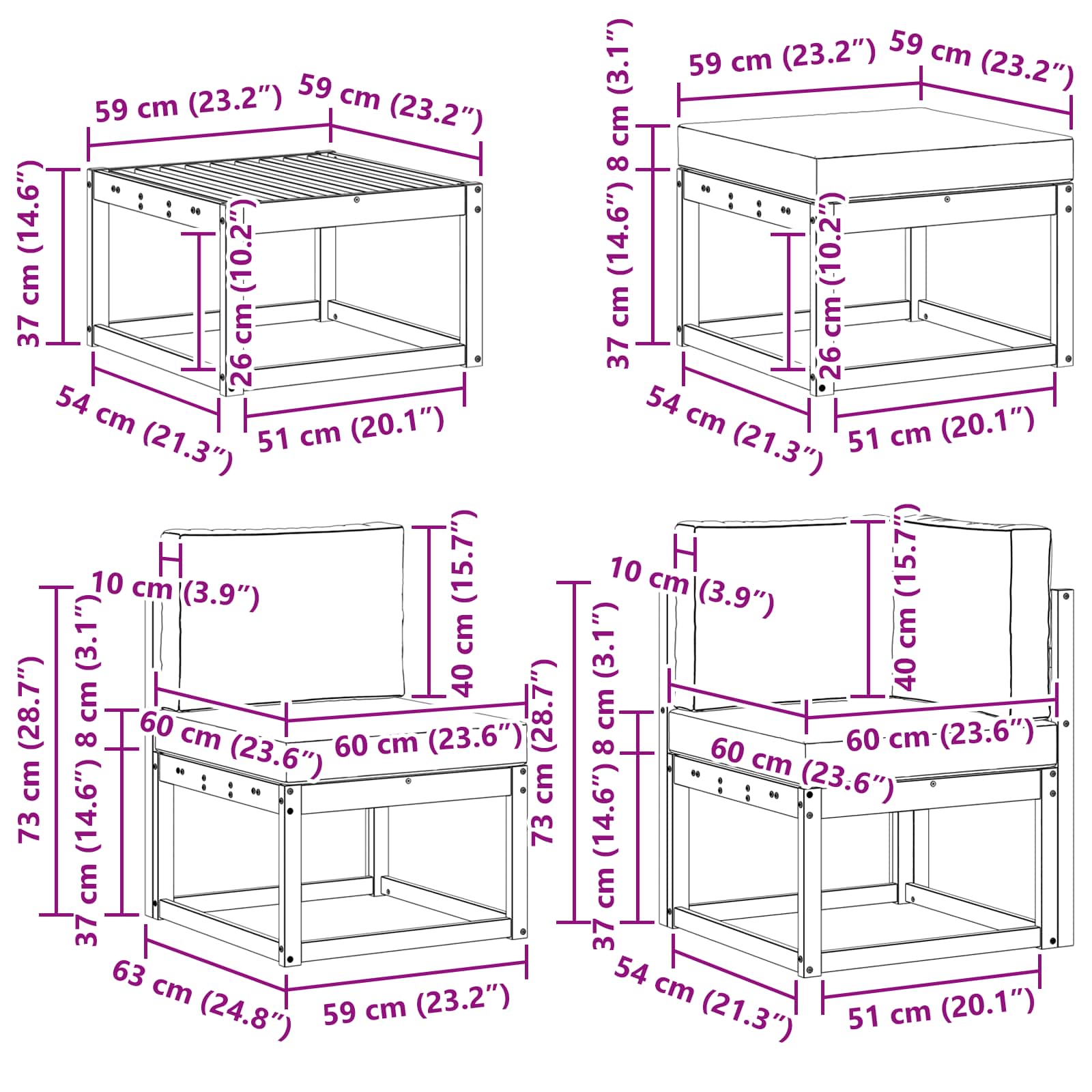 Buiten bankenset 7 pcs Wit en crèmekleurig Massief Acaciahout image 9